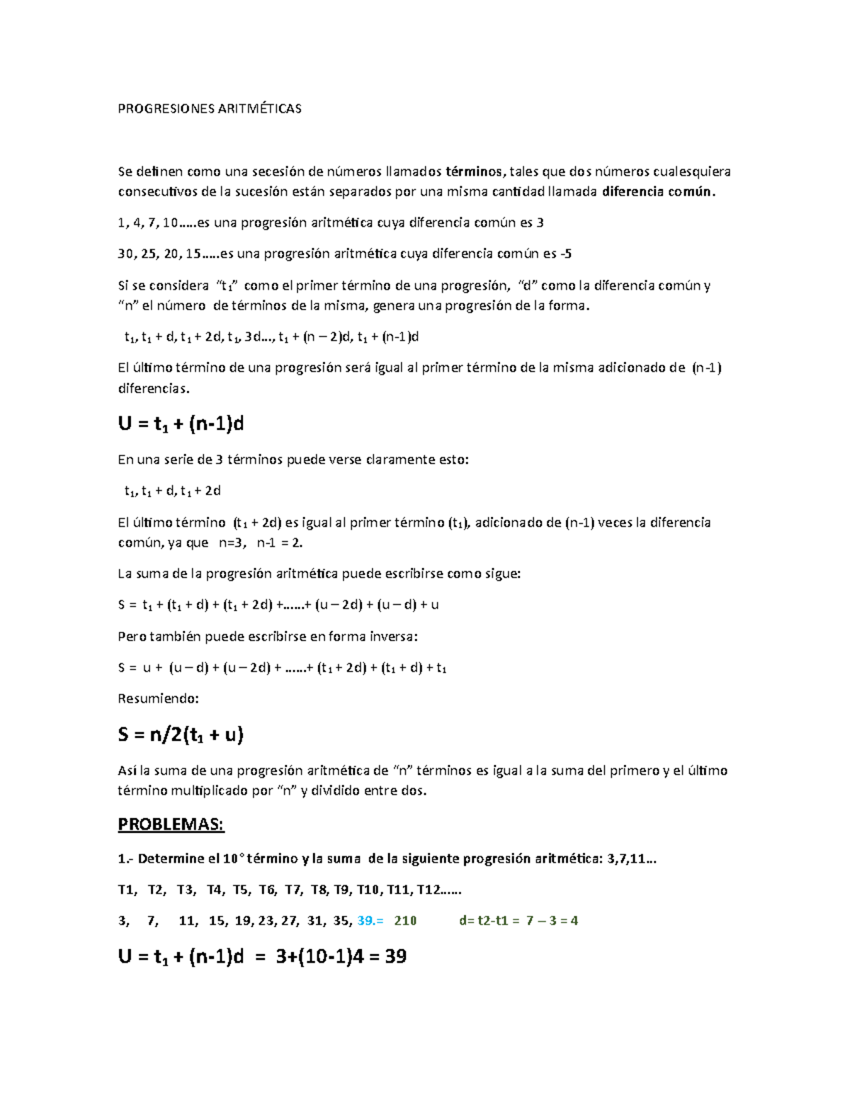 Progresiones Aritmeticas - PROGRESIONES ARITMÉTICAS Se definen como una ...