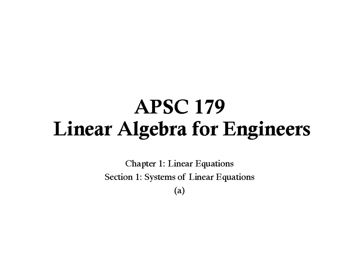 Linear Equations - Good - APSC 179 Linear Algebra for Engineers Chapter ...