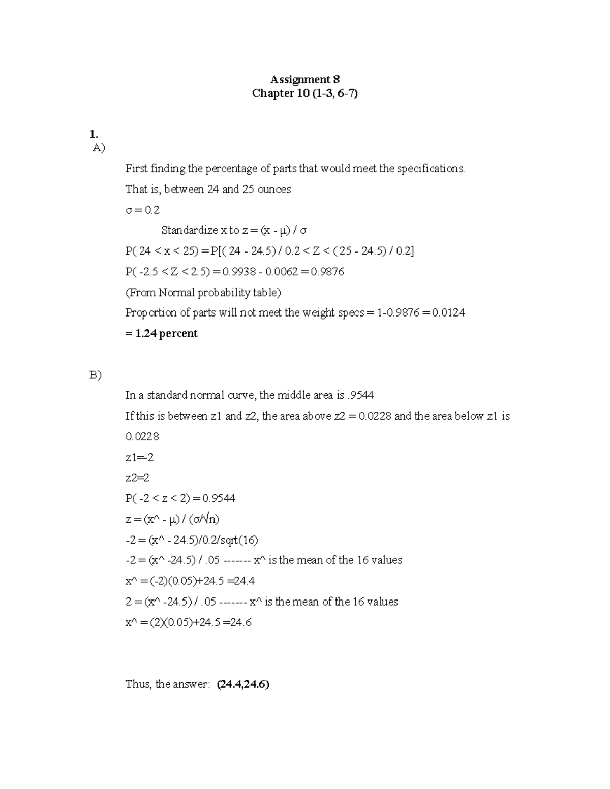 Assignment 8 - homework8 - Assignment 8 Chapter 10 (1-3, 6-7) 1. A ...