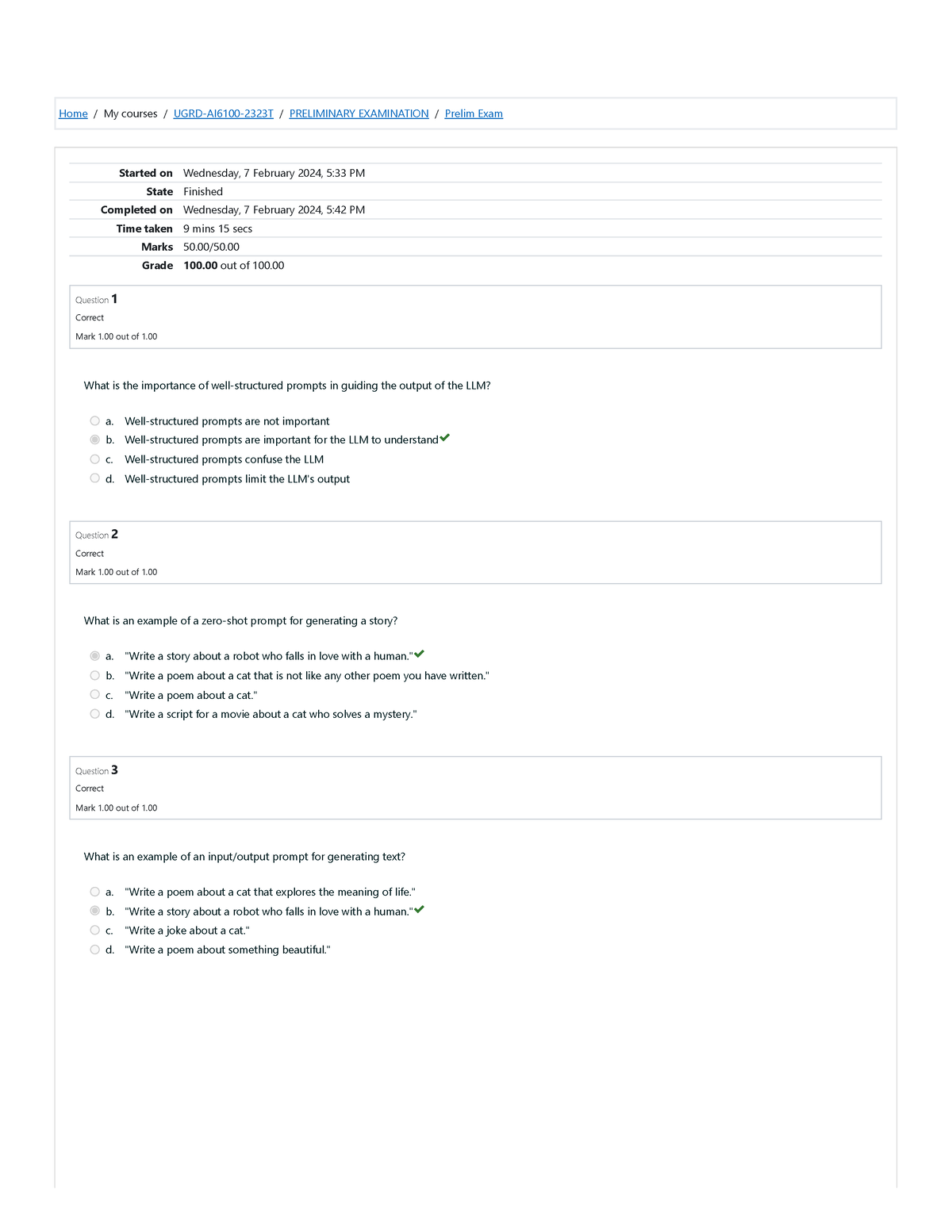 AI6100 Prelim Exam 100 Score - Home / My Courses / UGRD-AI6100-2323T ...