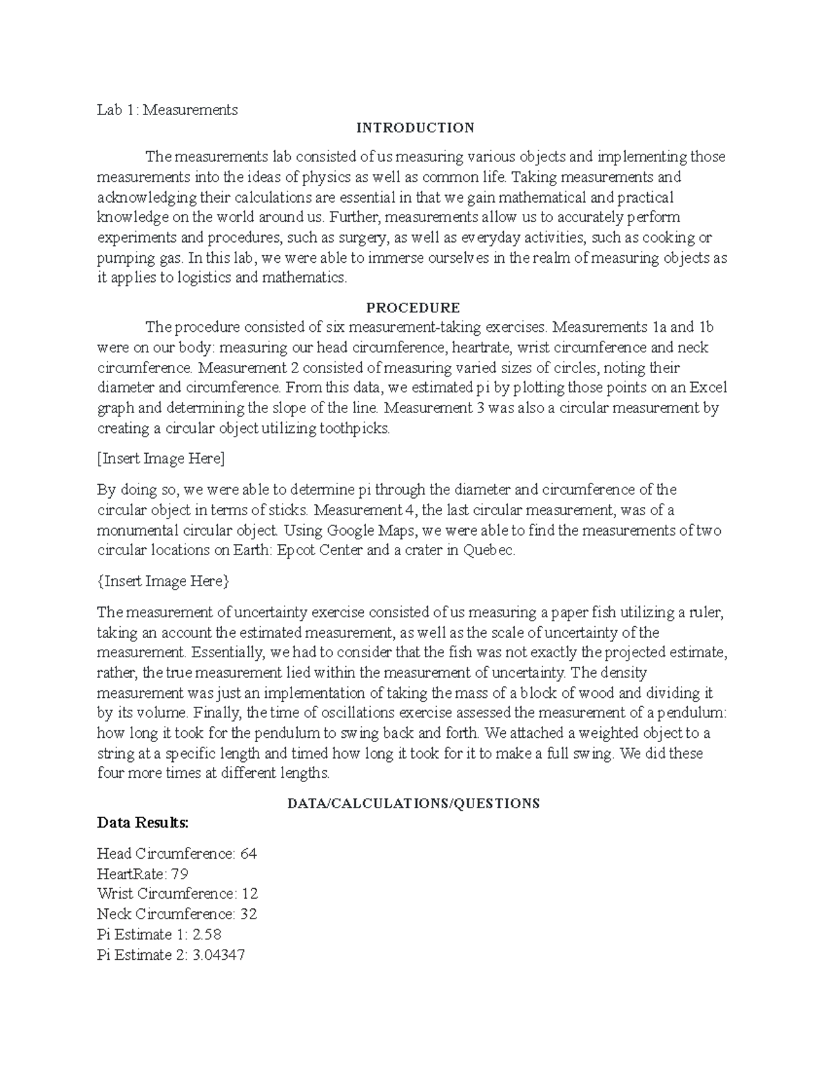 Physics lab report 1 measurements - Lab 1: Measurements INTRODUCTION ...