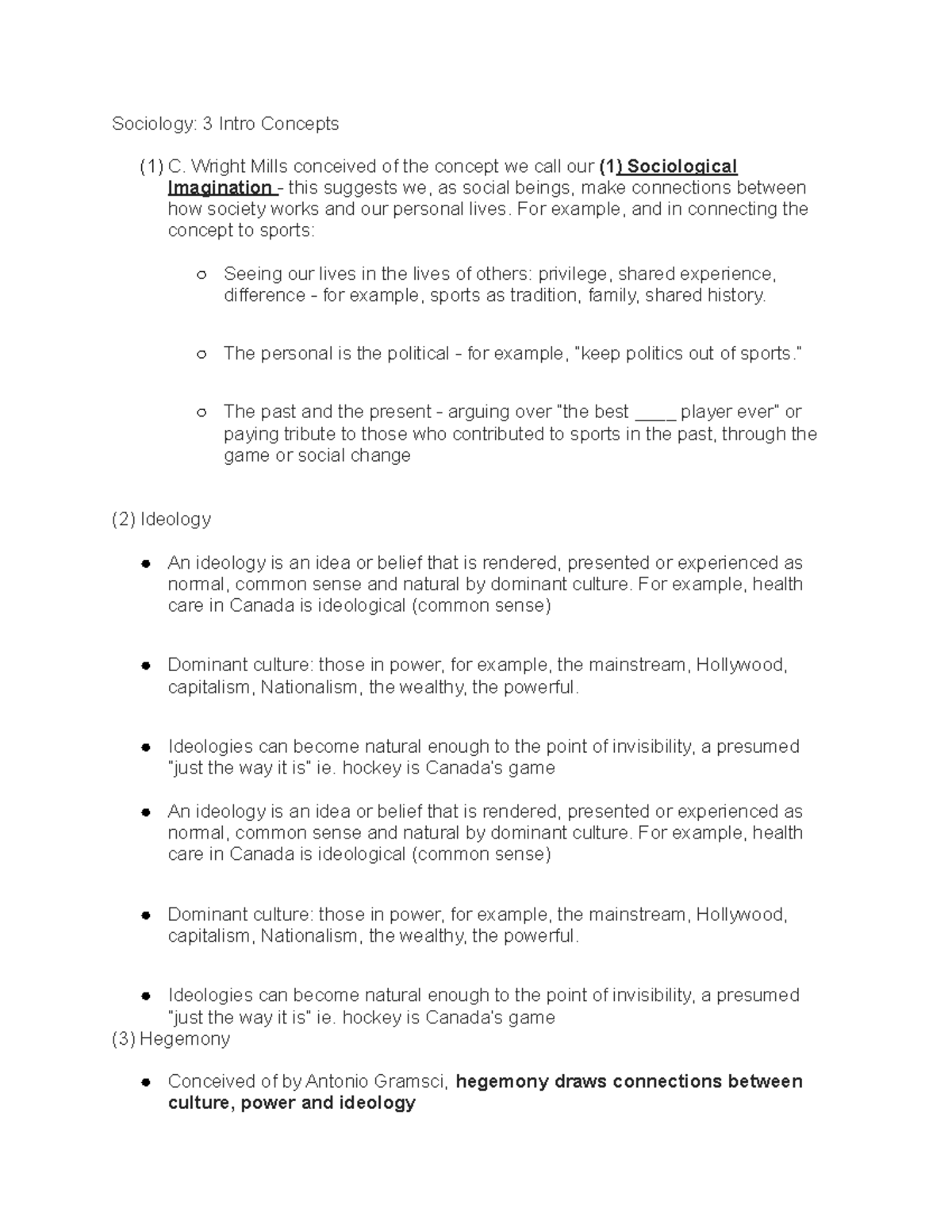 SOC 505 Midterm Review - Sociology: 3 Intro Concepts (1) C. Wright ...