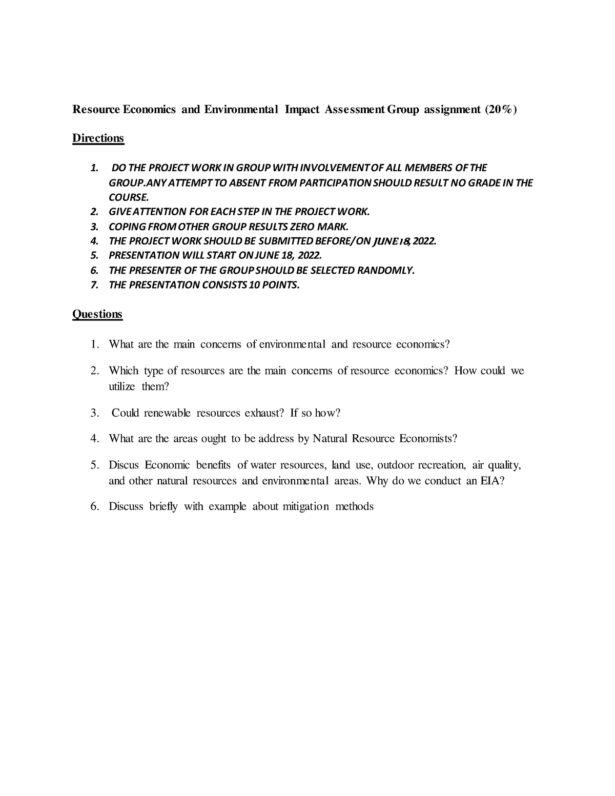 environmental assignment impact