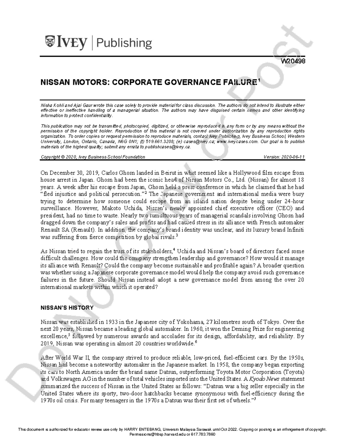 nissan motors corporate governance failure case study solution