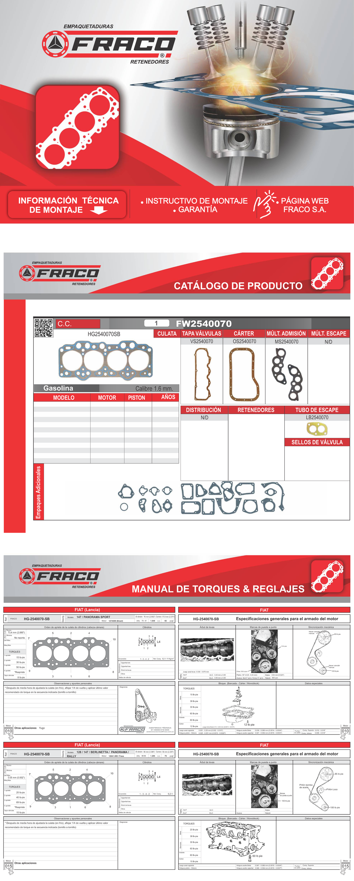 FW2540070 - MANUAL DE TORQUES & REGLAJES CATÁLOGO DE PRODUCTO Ref ...