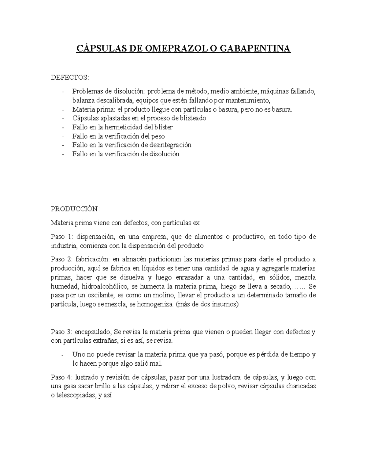 Informe PARA Elaborar PC1 - CÁPSULAS DE OMEPRAZOL O GABAPENTINA ...