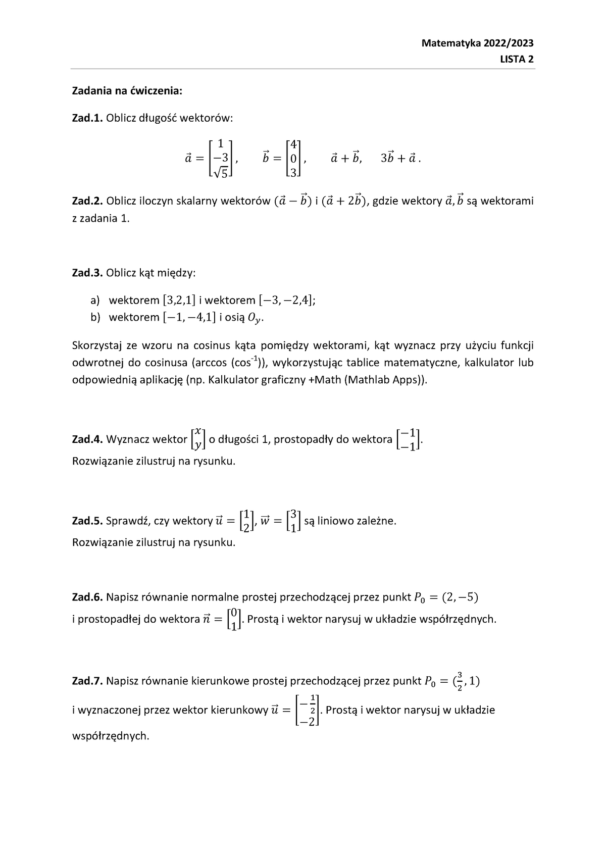 Matematyka, Lista 2 2022 23 - Matematyka 2022/ LISTA 2 Zadania Na ...