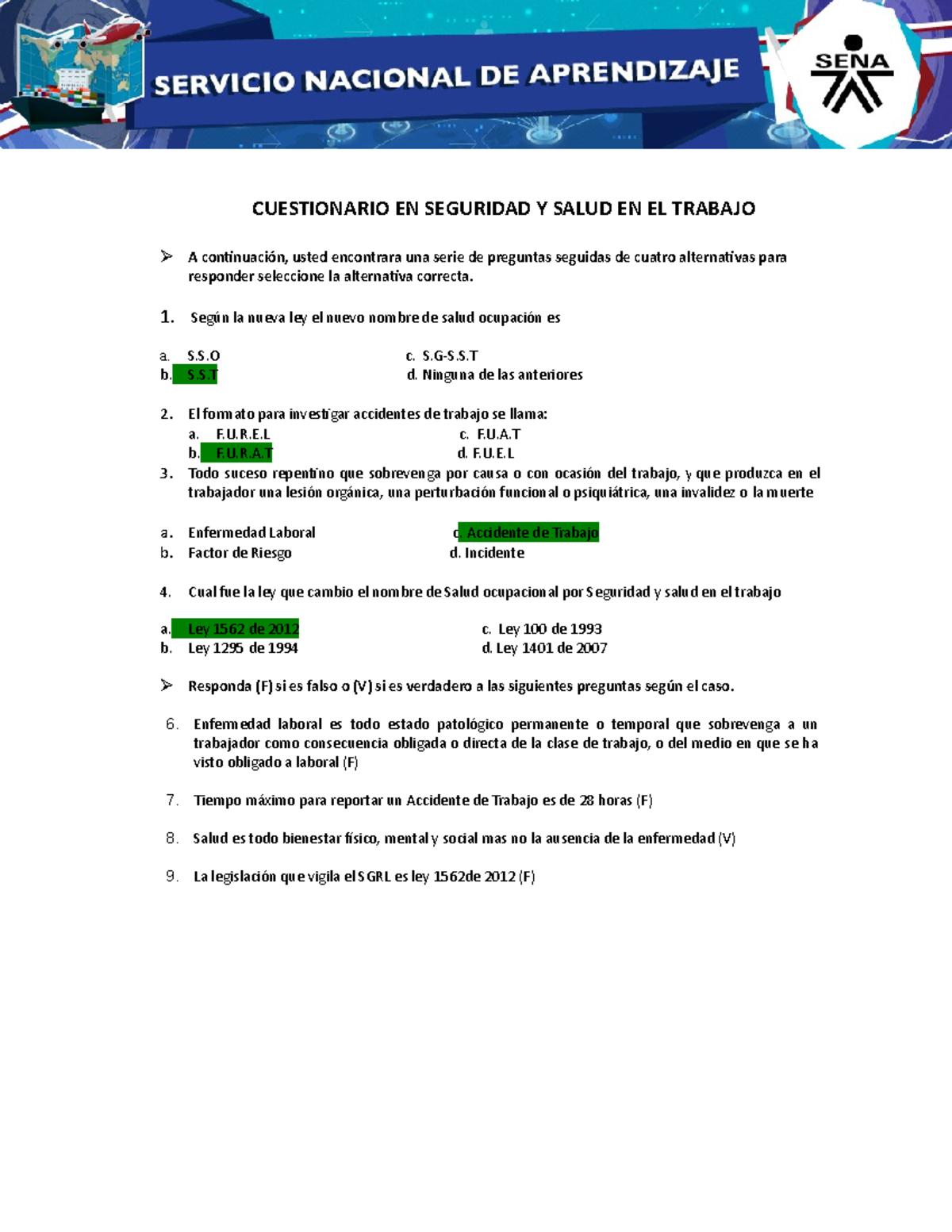 AA1 - Seguridad Y Salud En El Trabajo - CUESTIONARIO EN SEGURIDAD Y ...