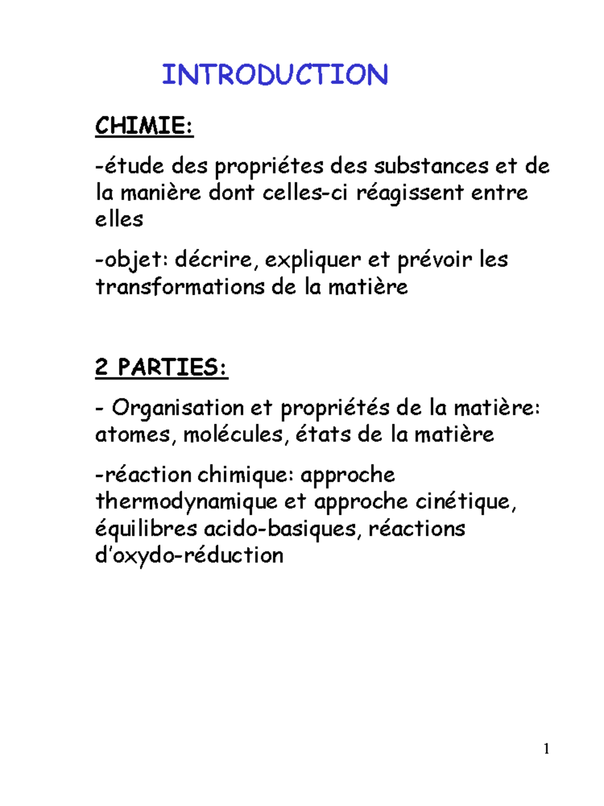 Chimie G I Partie Introduction Chimie Tude Des Propri Tes Des Substances Et De La