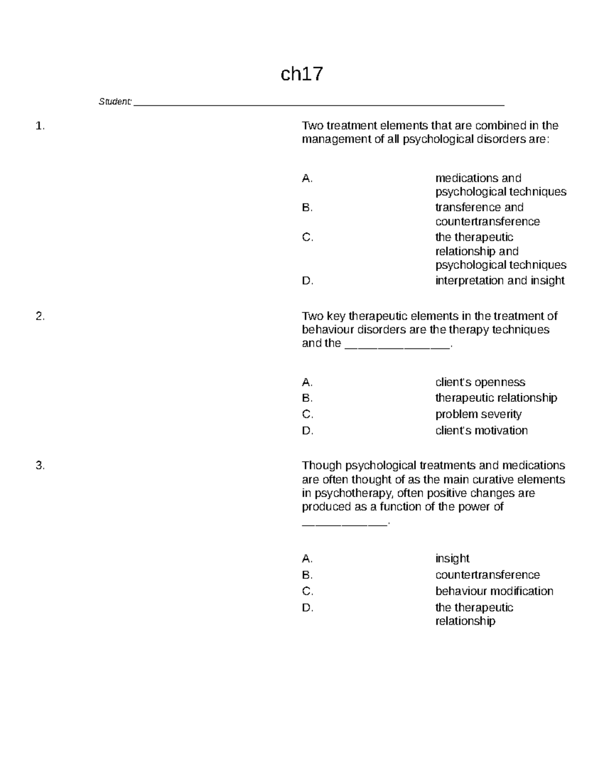 Psych 1000 - Chapter 17 Test Bank - 2020 - Ch _Student: - Studocu