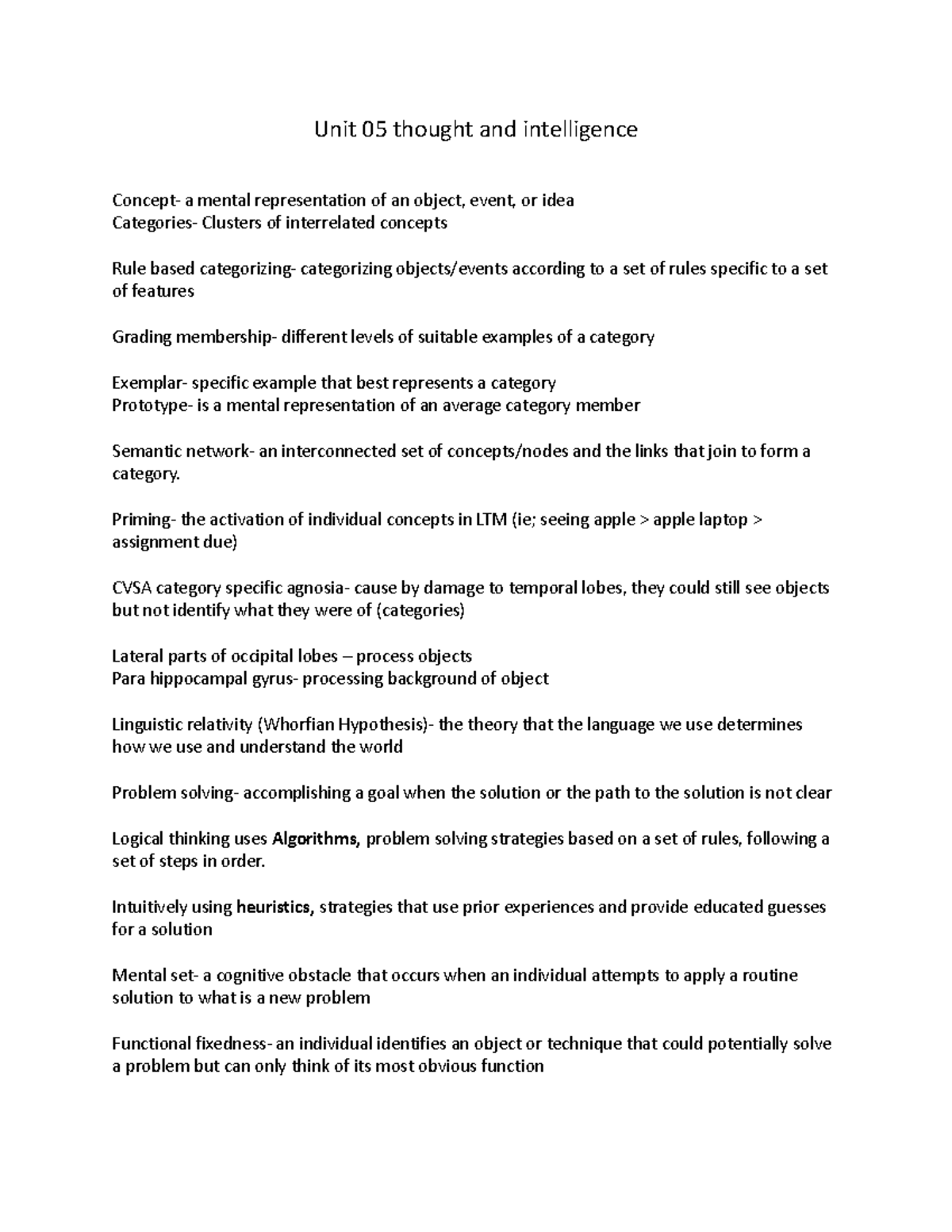 Psychology 1000 Unit 5 thought and intelligence - Unit 05 thought and ...