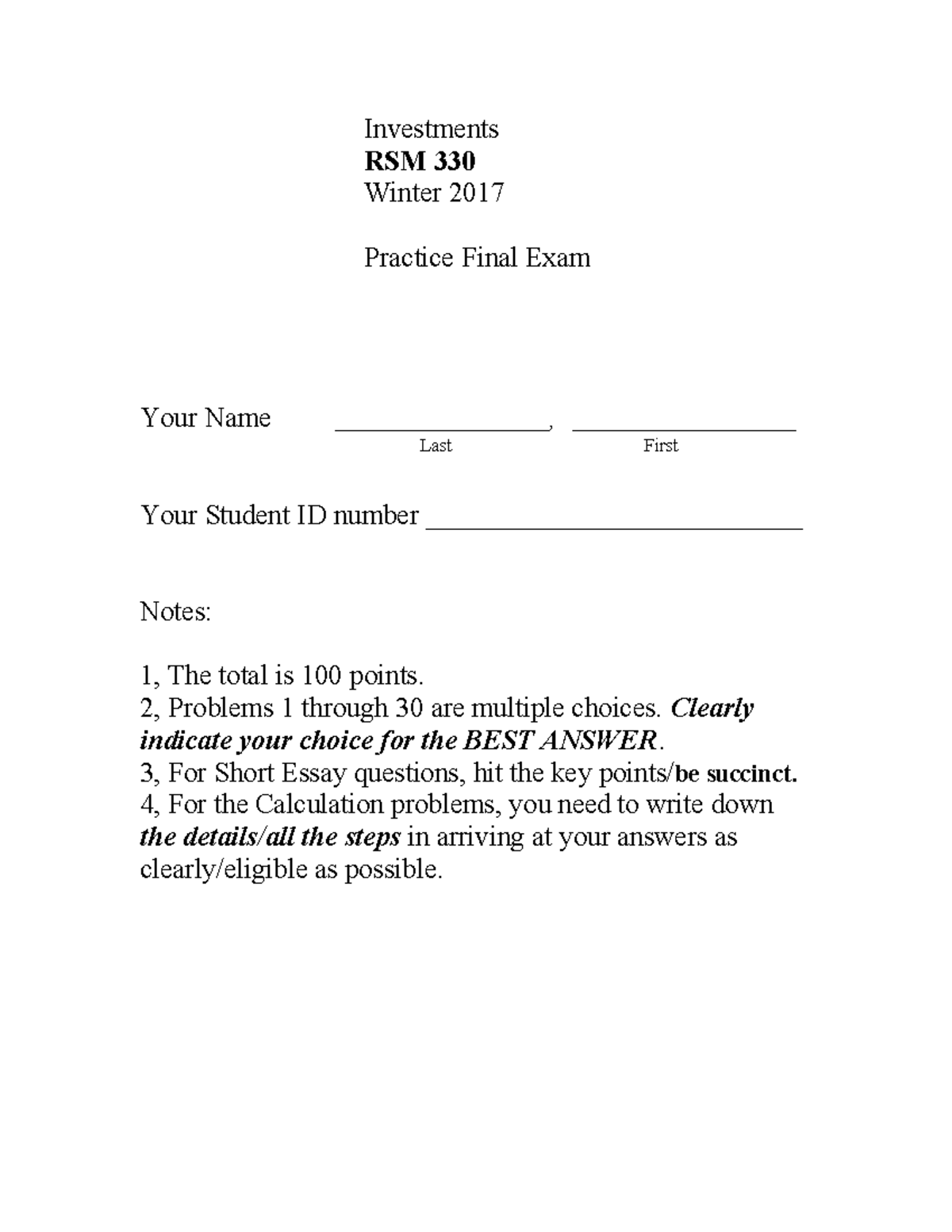2017 Winter Practice Final Exam Investments RSM 330 Winter 2017 2017-winter-practice-final-exam-investments-rsm-330-winter-2017