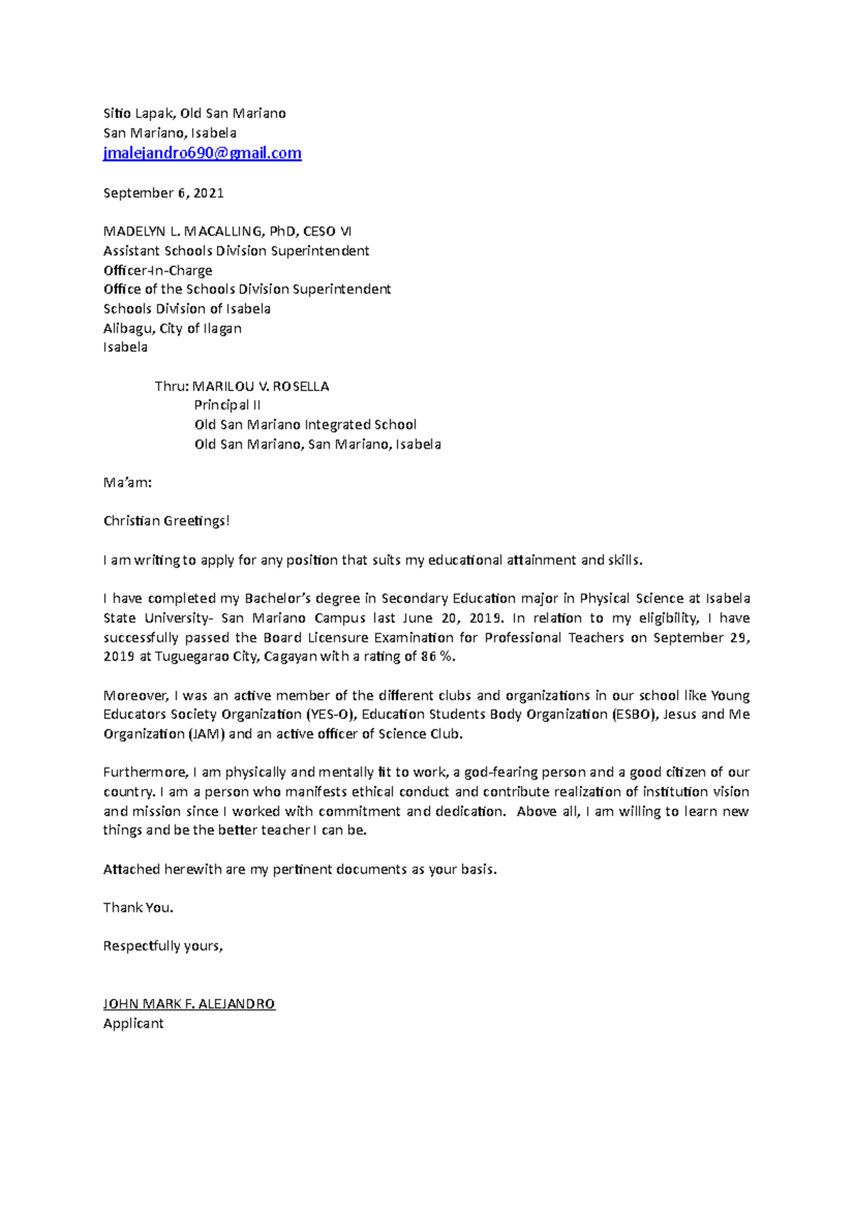 Letter-Volunteer - request letter - Sitio Lapak, Old San Mariano San ...