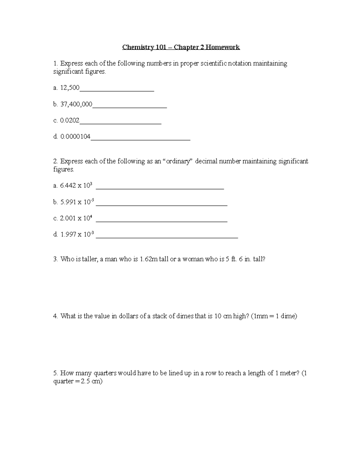 101 Ch 2 Homework - Full Solution - Chemistry 101 – Chapter 2 Homework ...