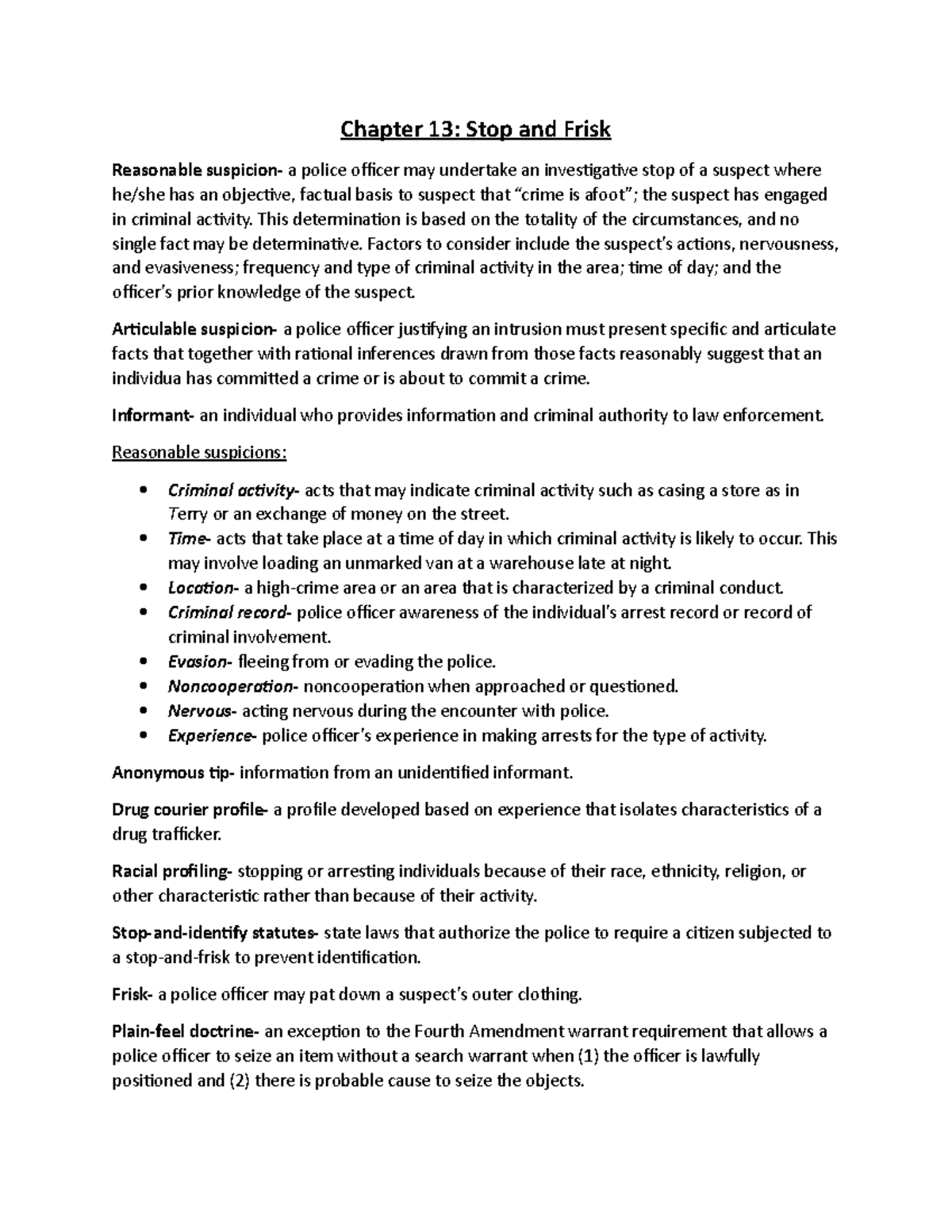 Chapter 13 stop and frisk Chapter 13 Stop and Frisk Reasonable