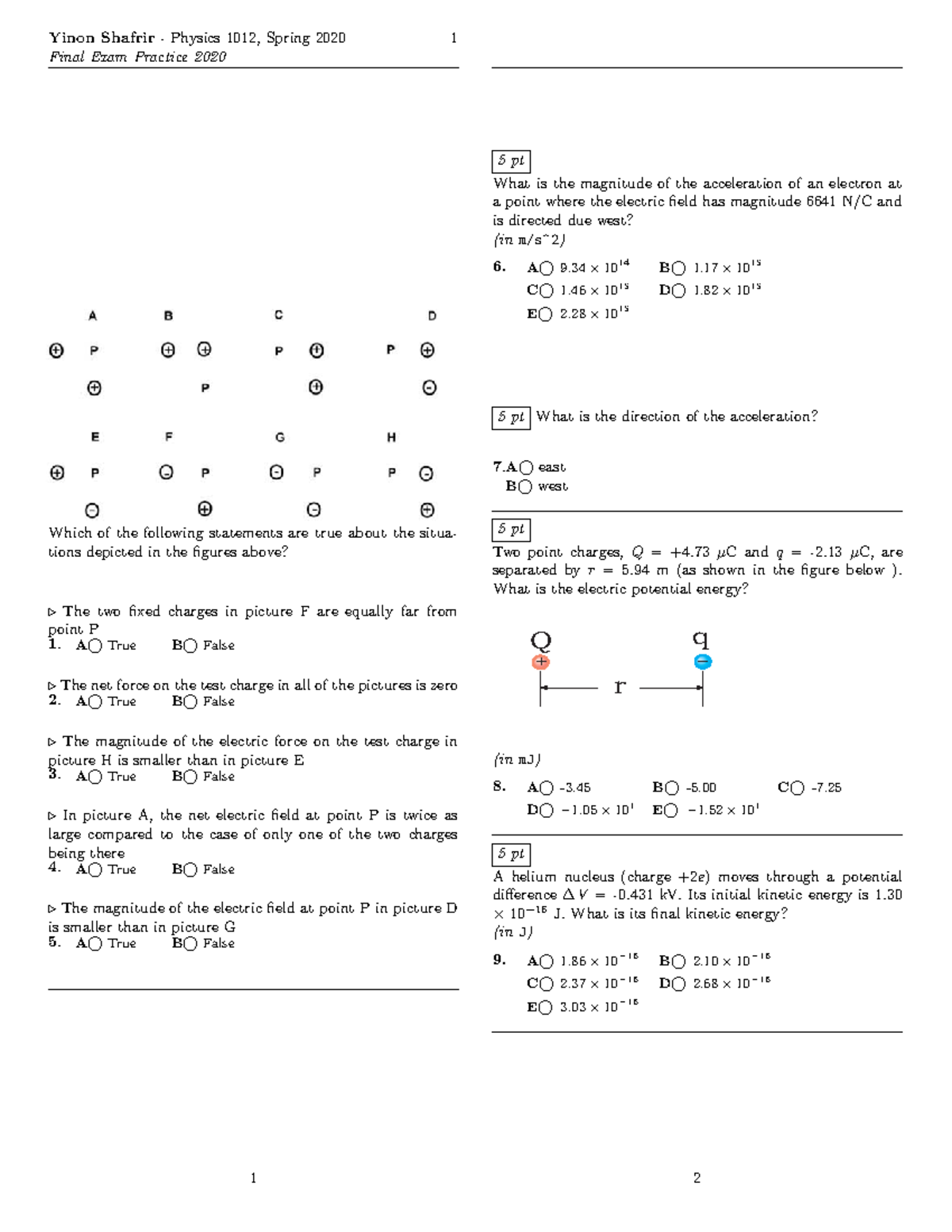 Practice Final Exam Final Exam Practice 2020 5 pt Given below are