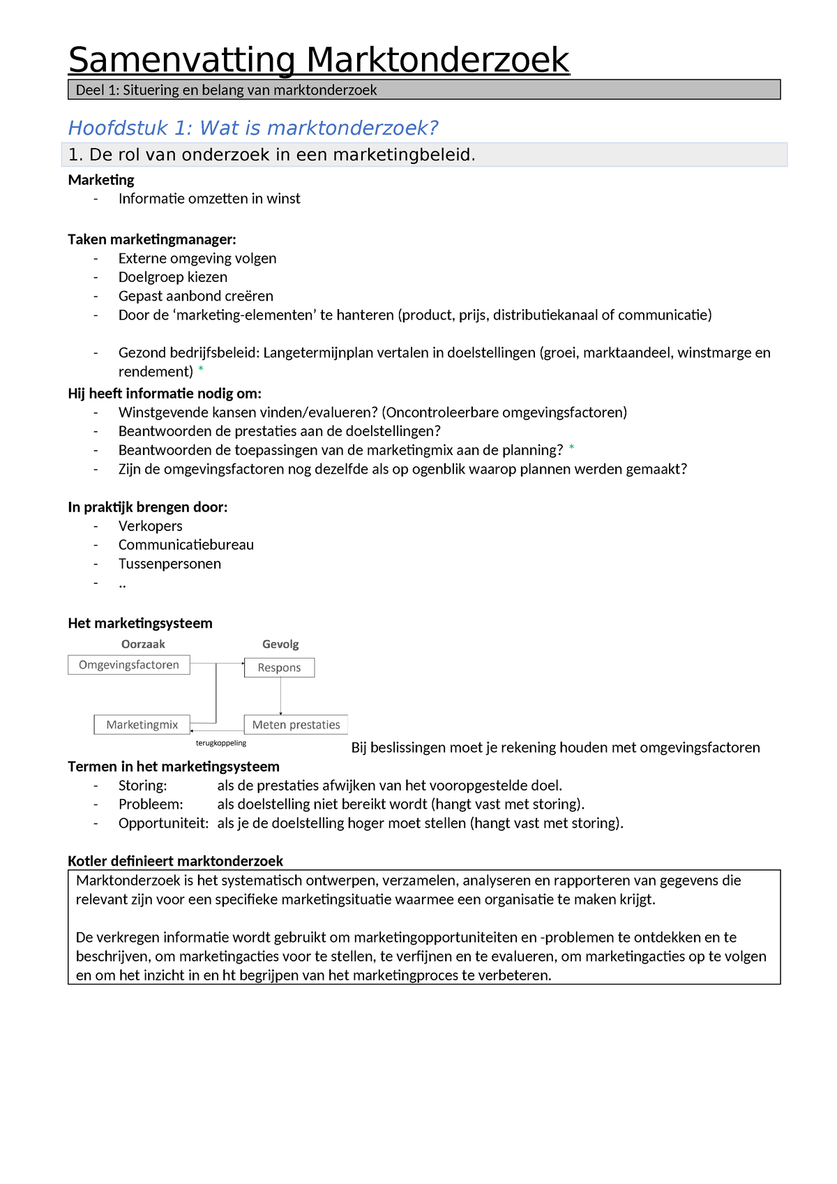 Samenvatting Marktonderzoek Samenvatting Marktonderzoek Deel 1