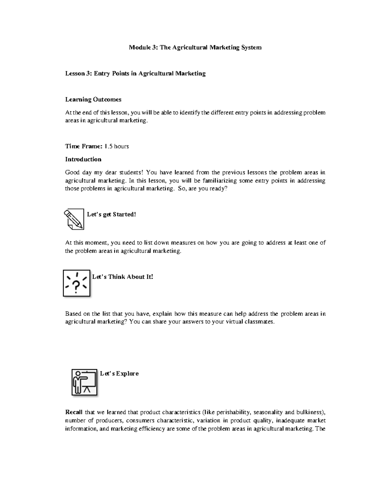 Module 3 Lesson 3 Entry Points in Agri Mktg - Prepared by: Emelie G ...