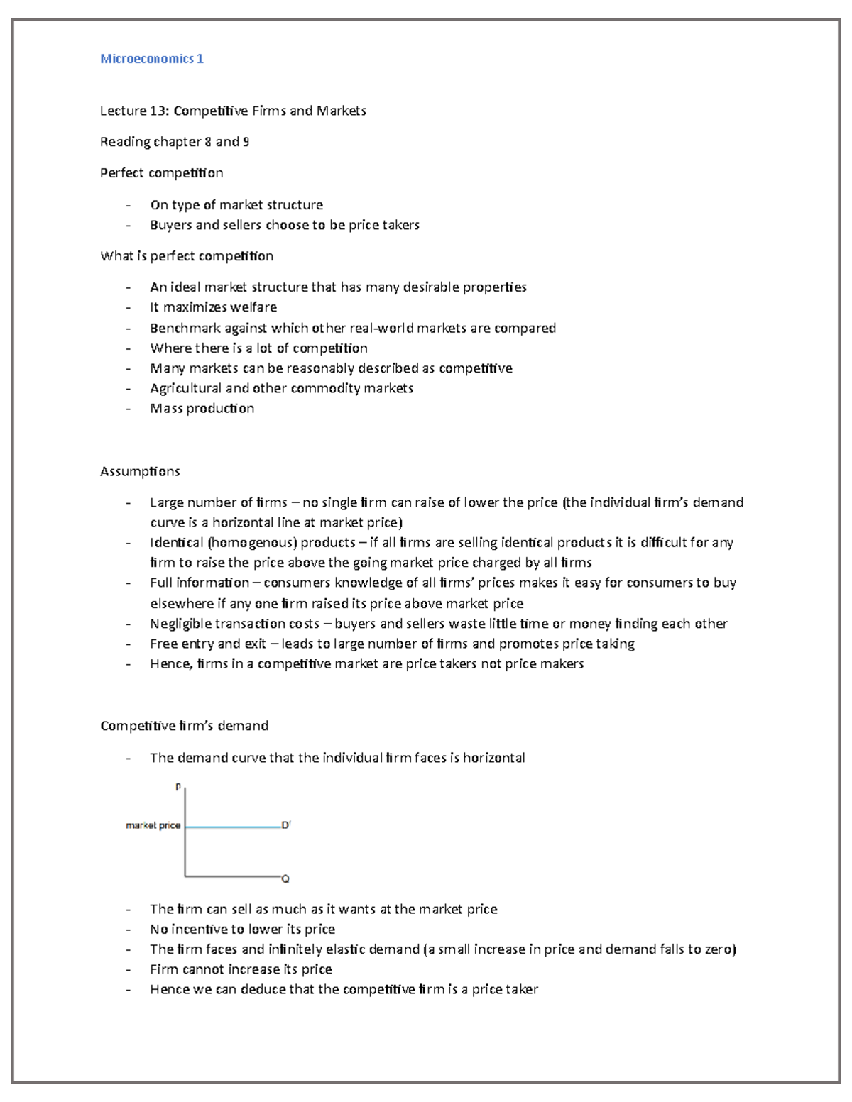 Week 9 - Notes - Lecture 13: Competitive Firms and Markets Reading ...