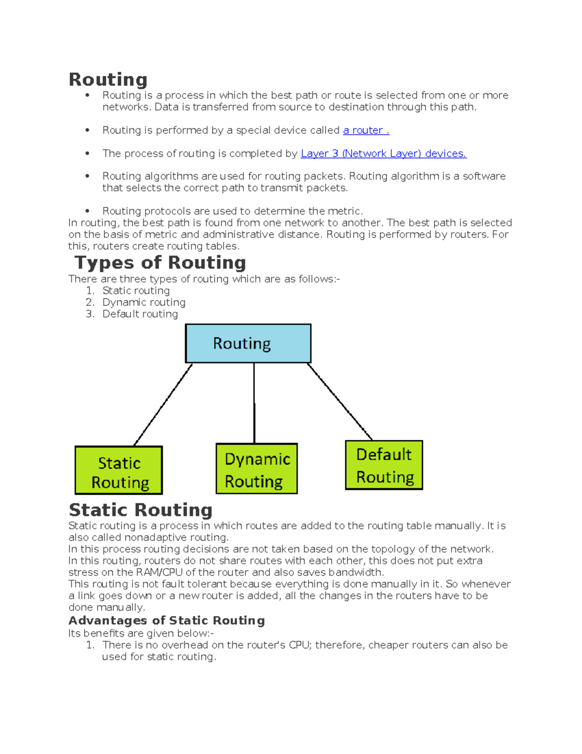 UNIT 4 - Notes - Routing Routing is a process in which the best path or ...
