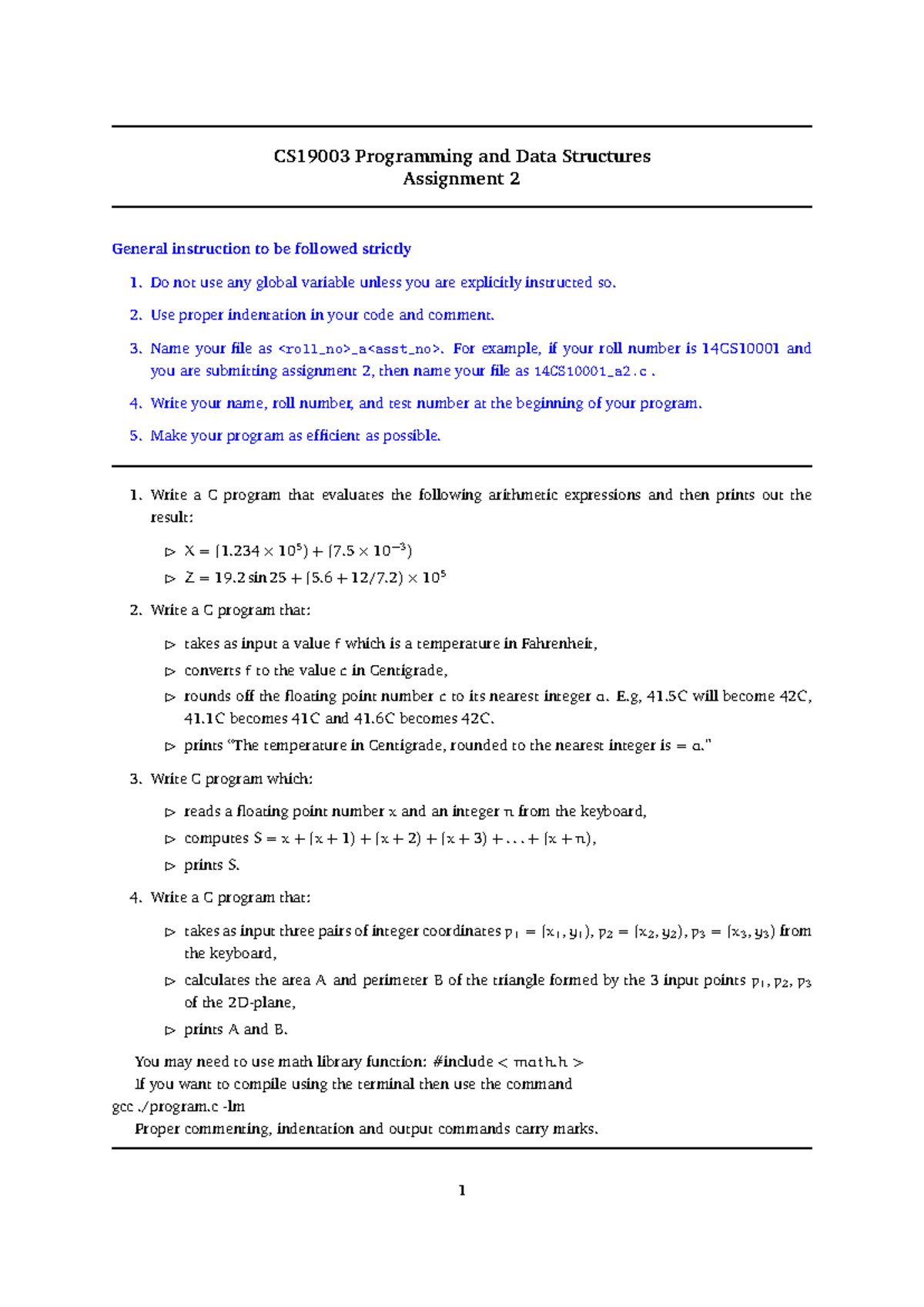 A1 - It's useful - CS19003 Programming and Data Structures Assignment 2 ...