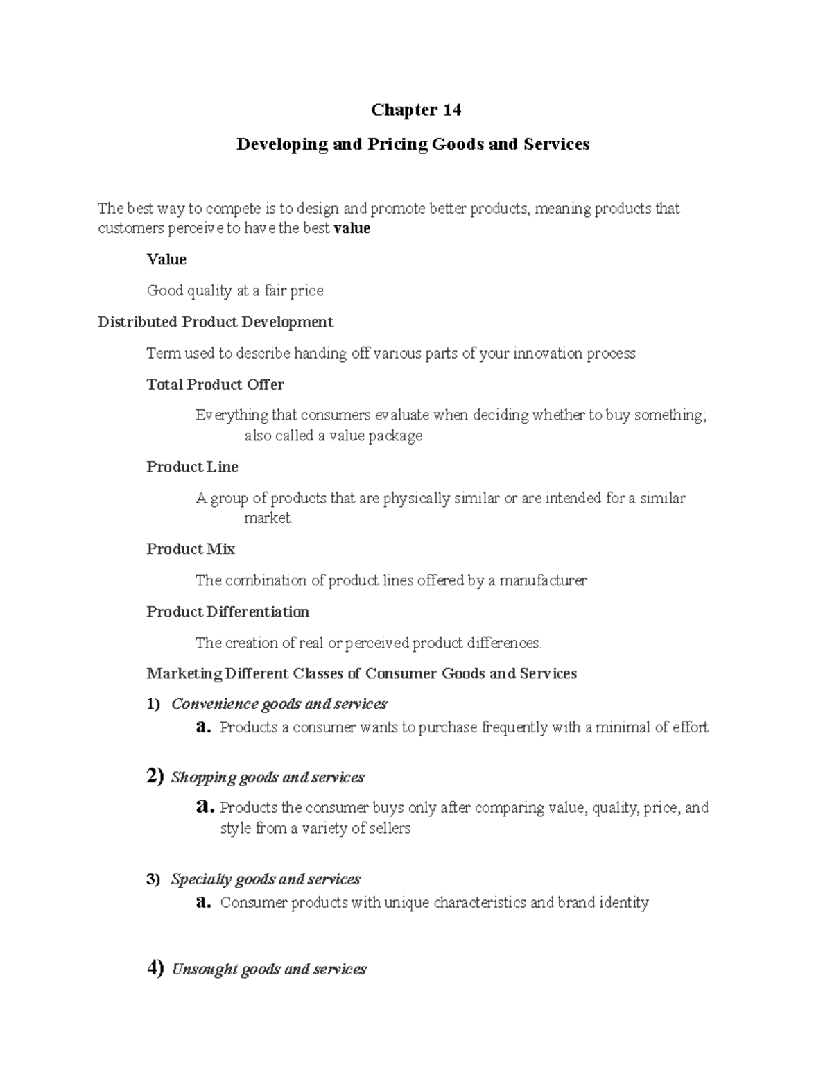 Chapter 14 - Lecture notes 6 - Chapter 14 Developing and Pricing Goods ...