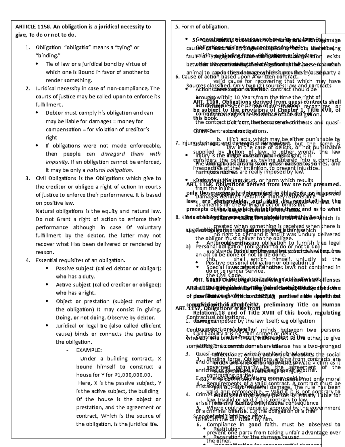 Reviewer For Oblicon - Summaries Of The Lecture - Form Of Obligation ...