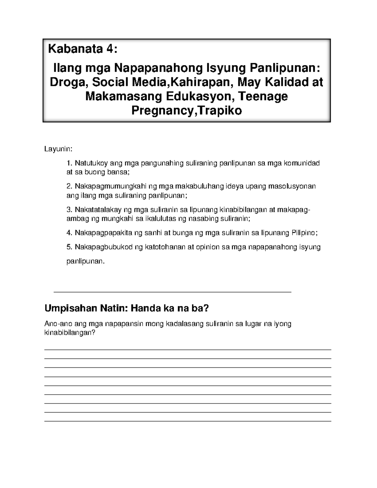 Module 1 - 1. Natutukoy Ang Mga Pangunahing Suliraning Panlipunan Sa ...