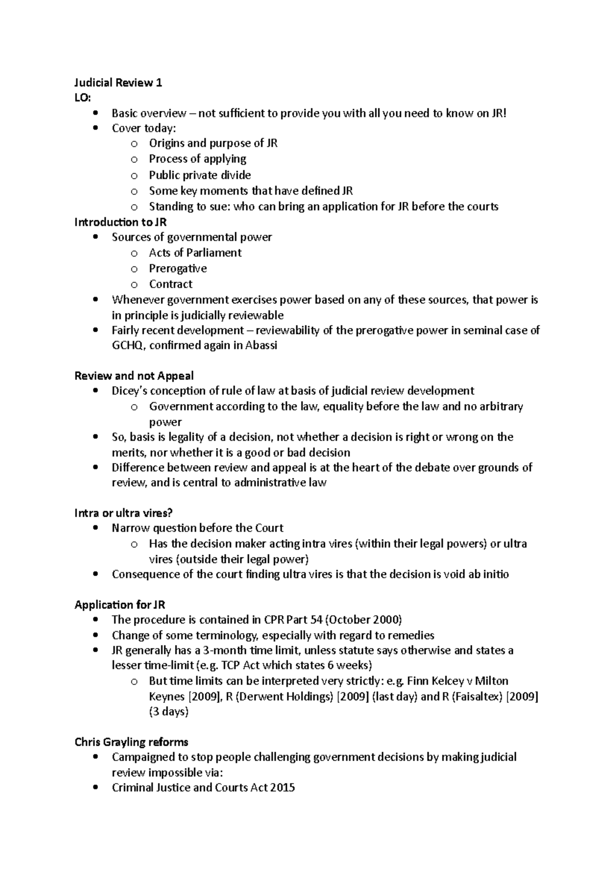 Judicial Review 1 - Lecture Notes 1 - Judicial Review 1 LO: Basic ...