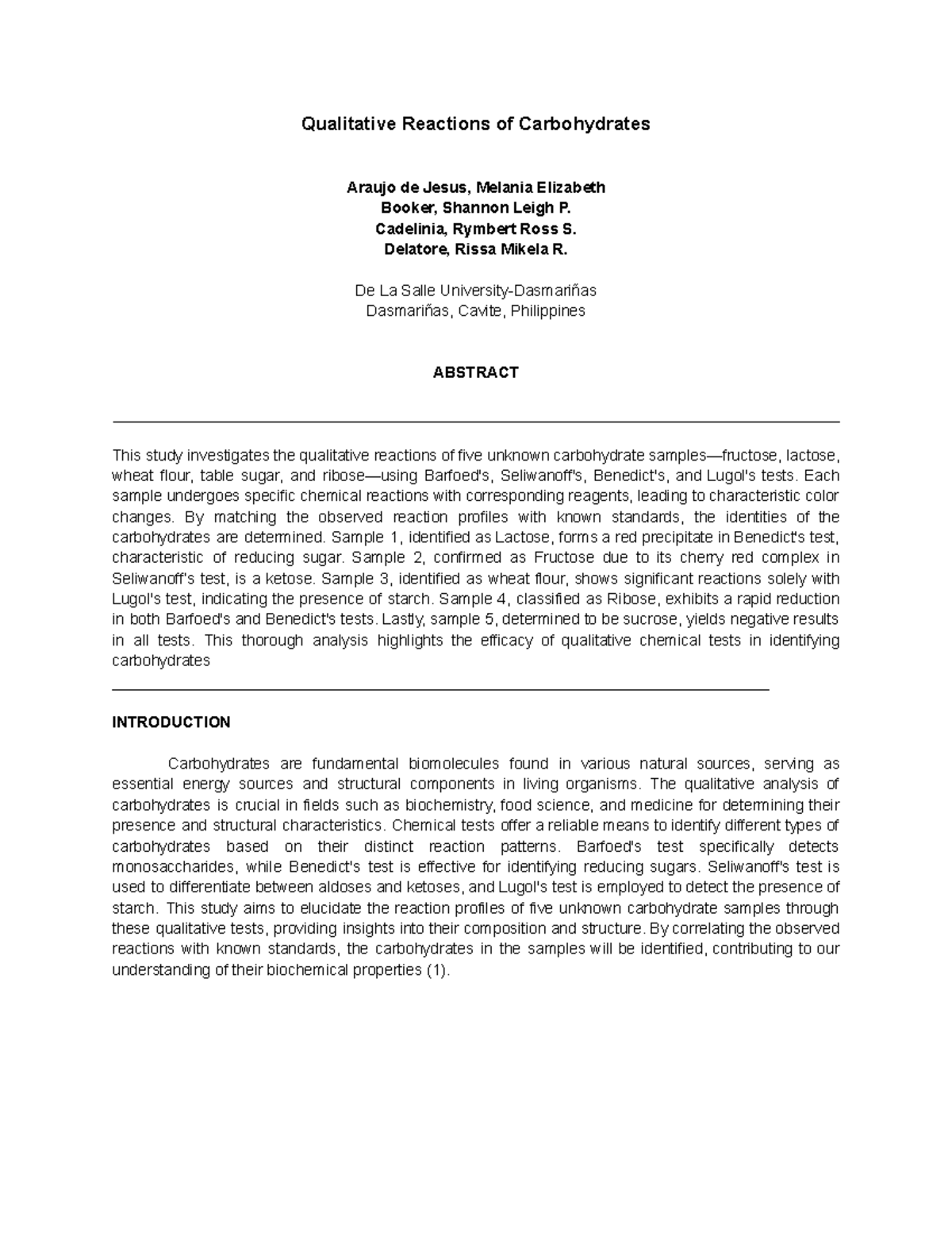 Group 3A MEB12 Scientific-Paper Qualitative-Reactions-of-Carbohydrates ...