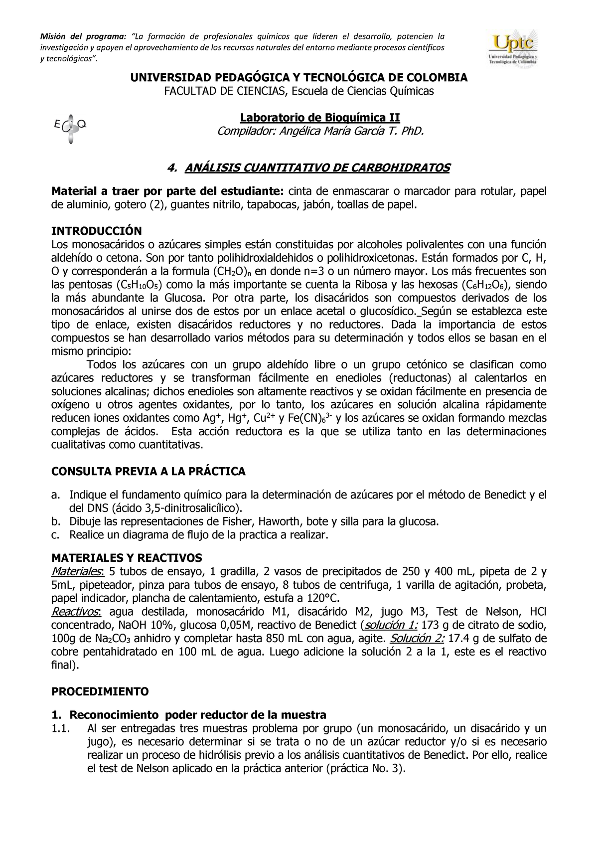 4. Analisis Cuantitativo DE Carbohidratos - UNIVERSIDAD PEDAG”GICA Y ...