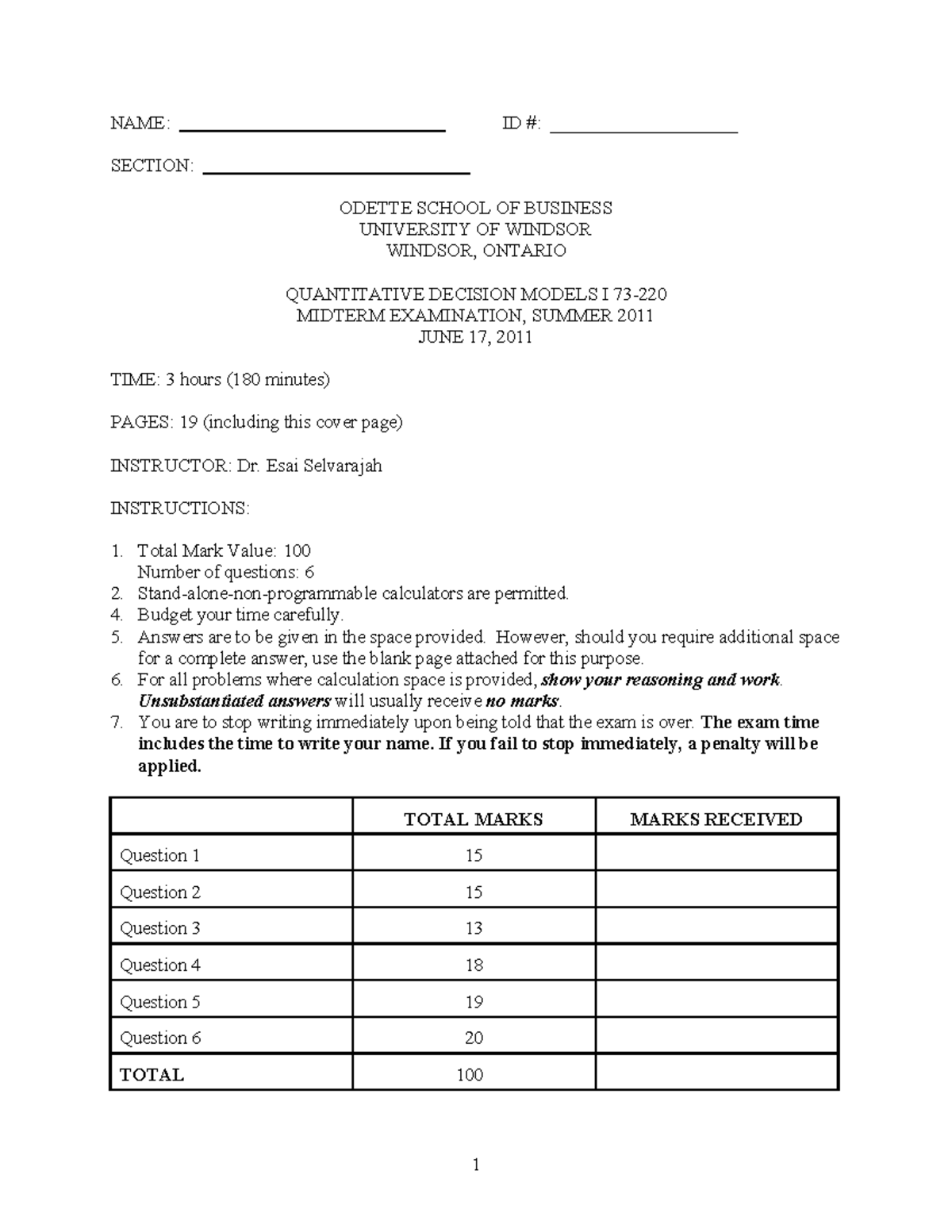Midterm 1 2018, questions and answers - NAME: ID ...