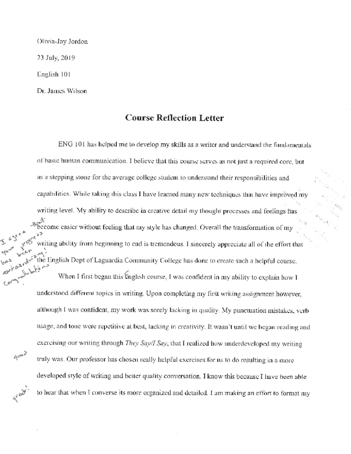 Course Reflection Letter - ENG 101 - Studocu