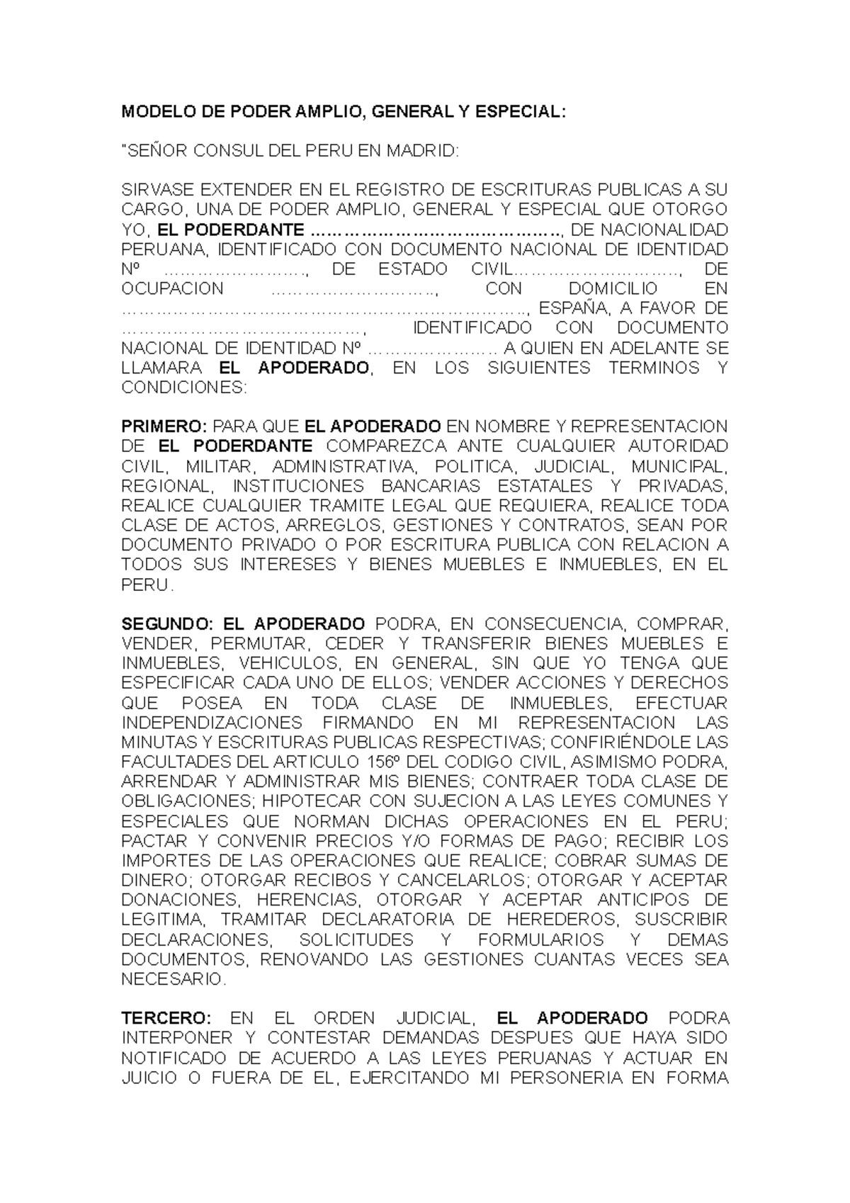 MOD Poder Amplio General Y Especial - MODELO DE PODER AMPLIO, GENERAL Y ...