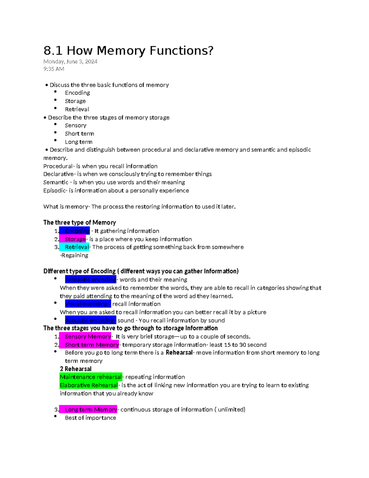 8.1 How Memory Functions - 8 How Memory Functions? Monday, June 3, 2024 ...