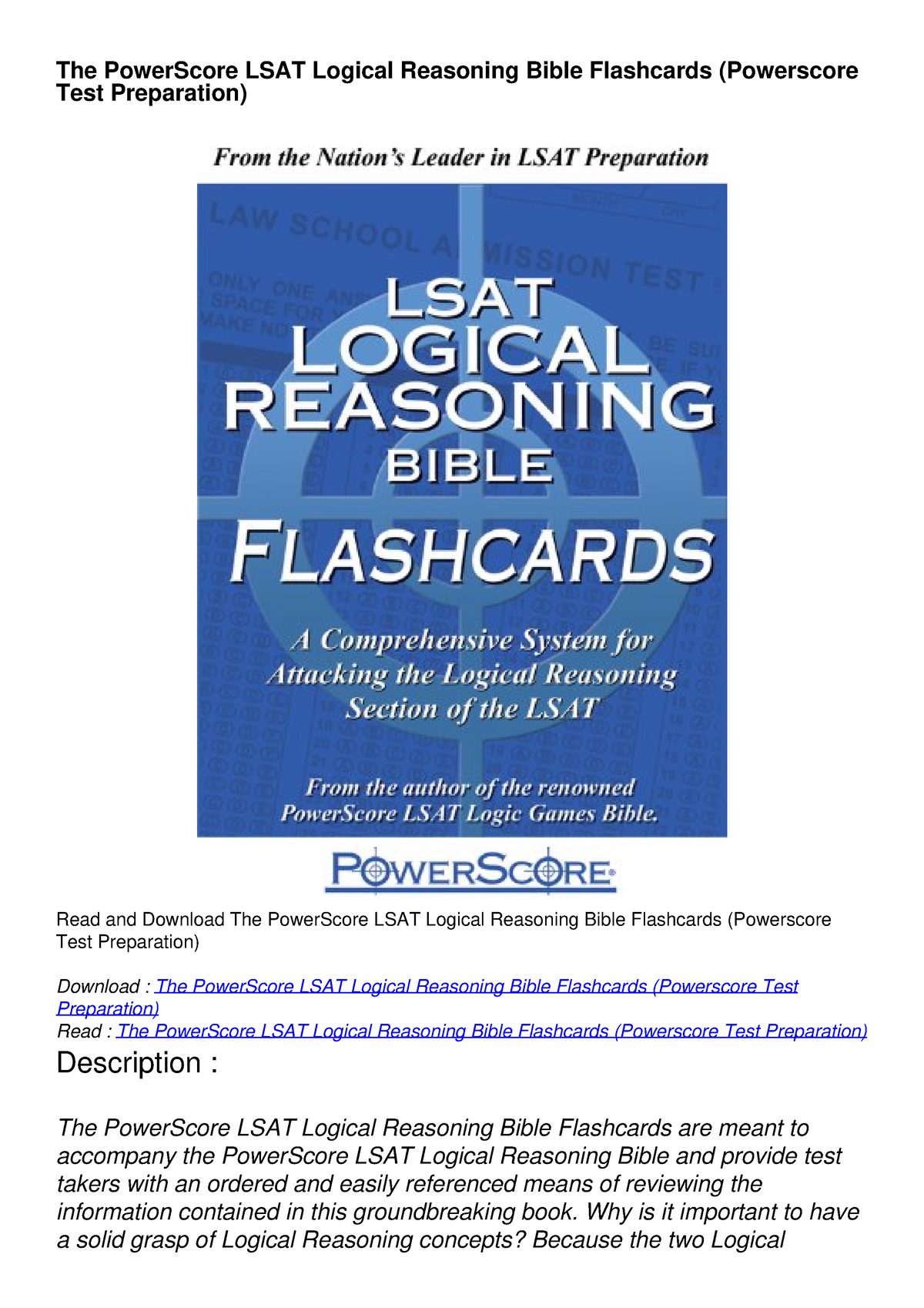 PDF/READ The PowerScore LSAT Logical Reasoning Bible Flashcards ...