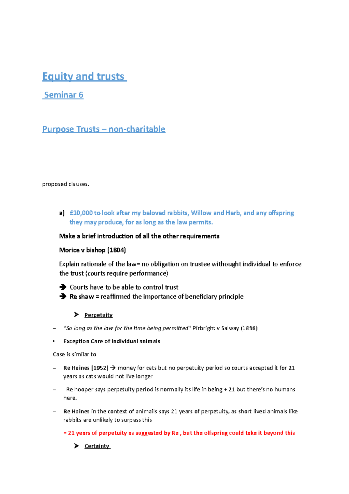 Equity and Trust Seminar 6 Purpose Trusts – non-charitable - Equity and ...