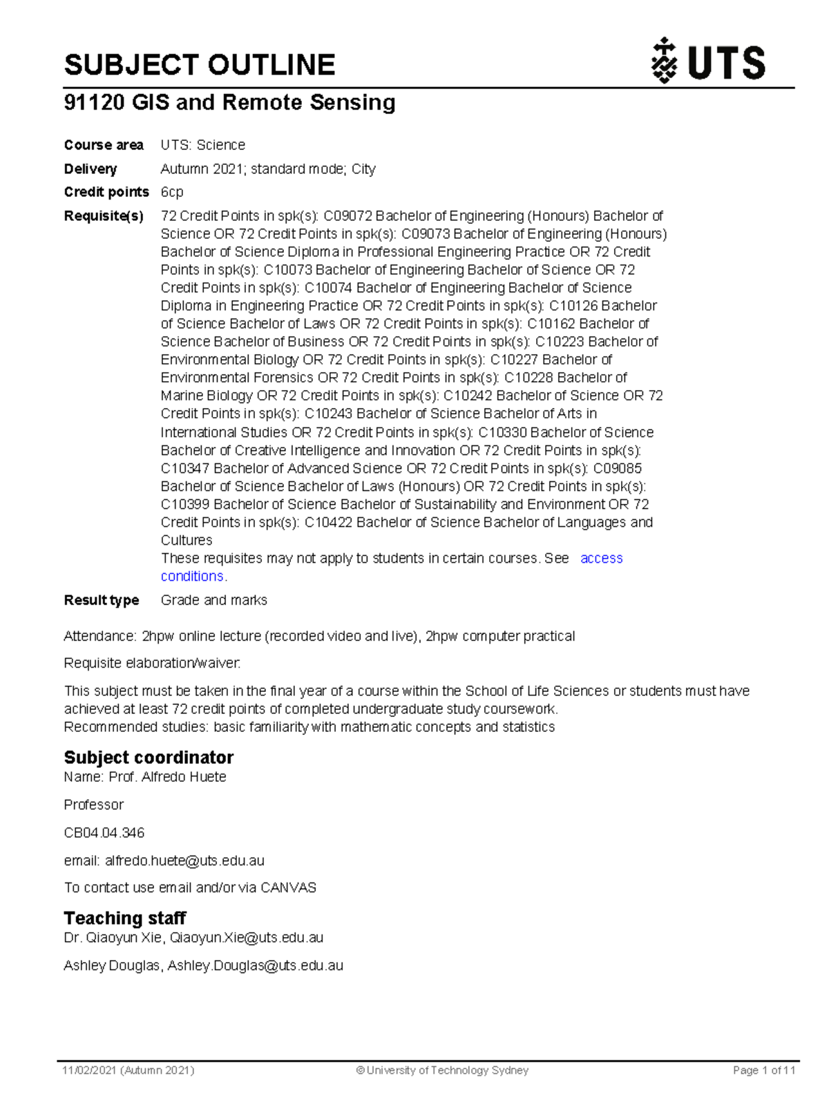 PDFs - Subject Outline - SUBJECT OUTLINE 91120 GIS and Remote Sensing ...