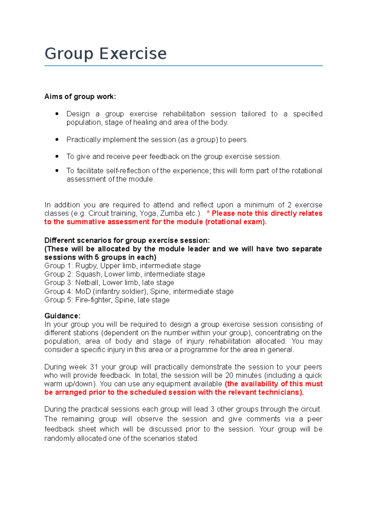 Group Exercise and Reflection Guidance - Group Exercise Aims of group ...