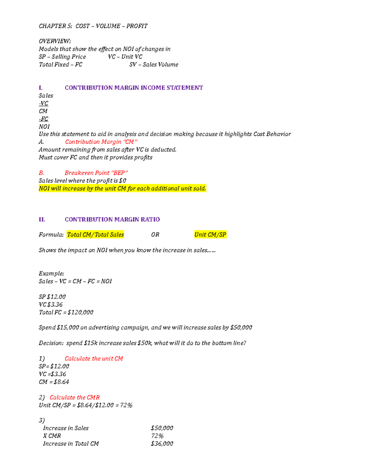 Ch 5 notes - teacher: Dragone - CHAPTER 5: COST – VOLUME – PROFIT ...