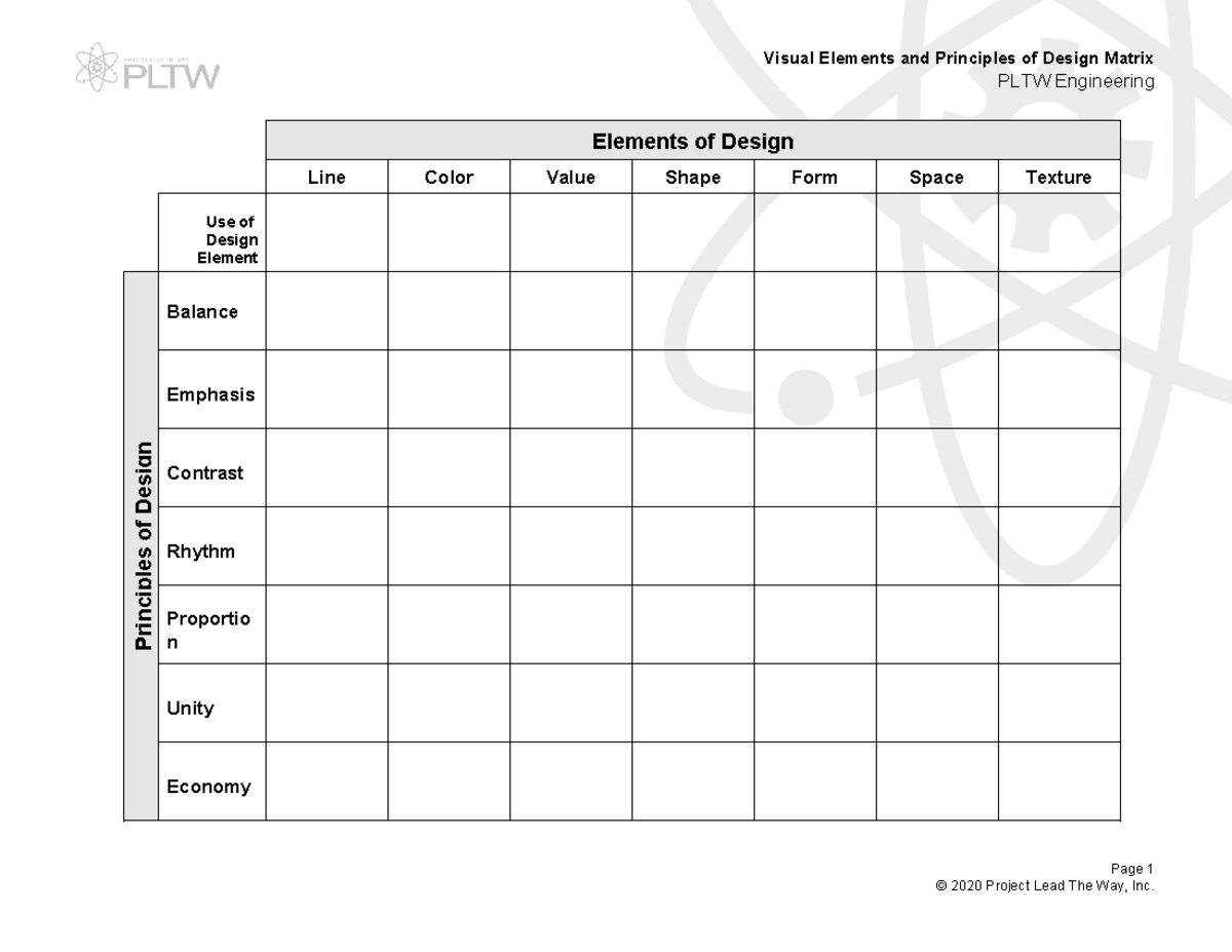 Ied visual elements principles matrix template - Visual Elements and ...