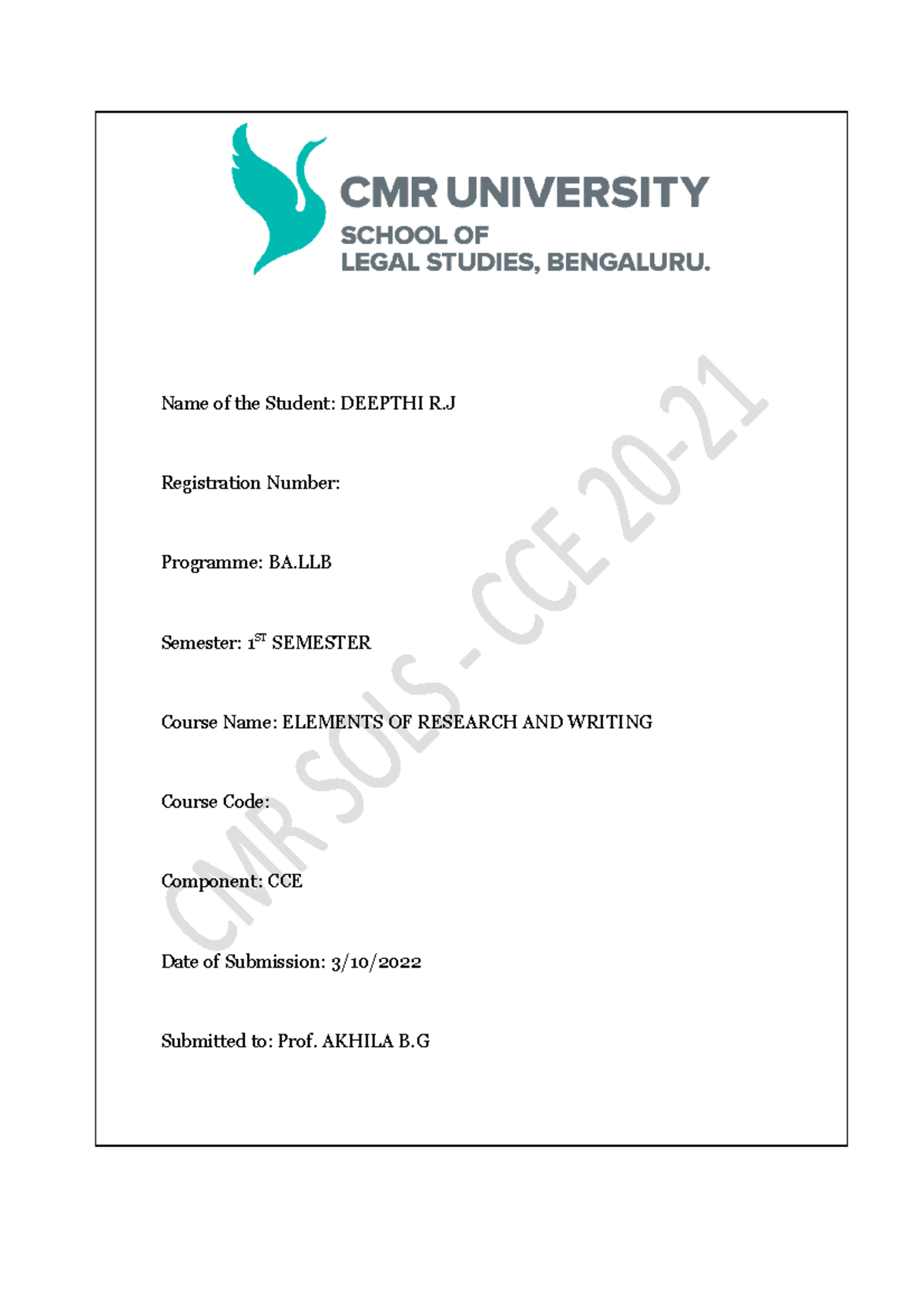 Erw articl review sem 1 - Name of the Student: DEEPTHI R Registration ...