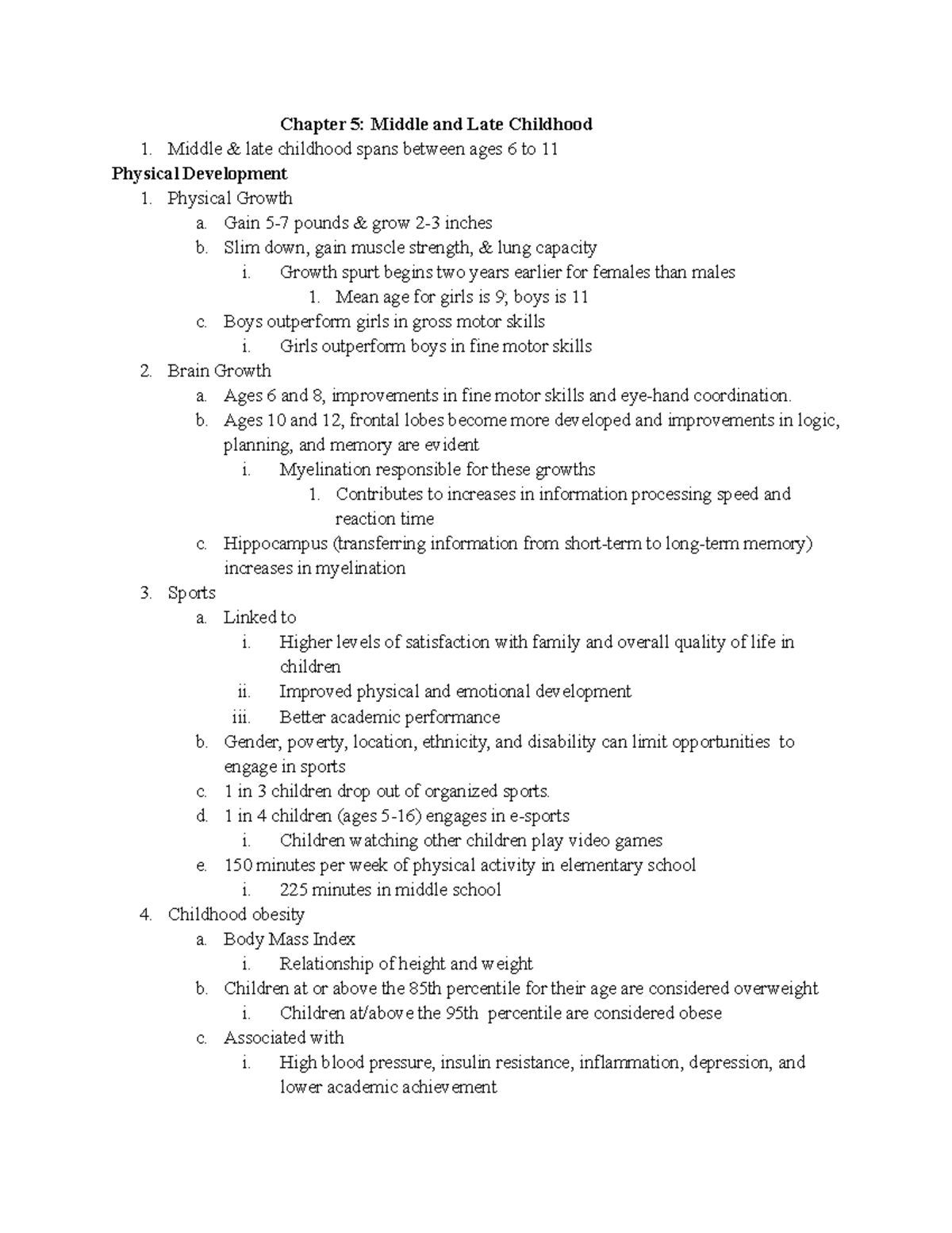 Chapter 5 Midde & Late Childhood - Chapter 5: Middle and Late Childhood ...