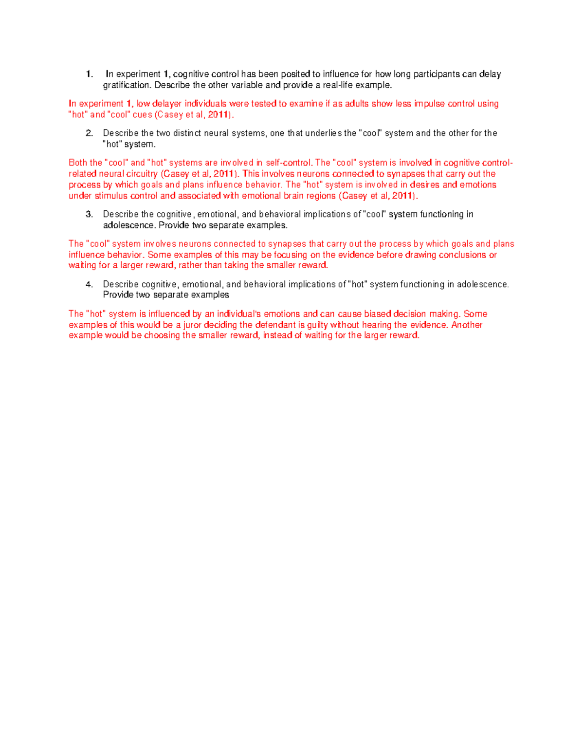 A2 Casey et al - A2 assignment - In experiment 1, cognitive control has ...