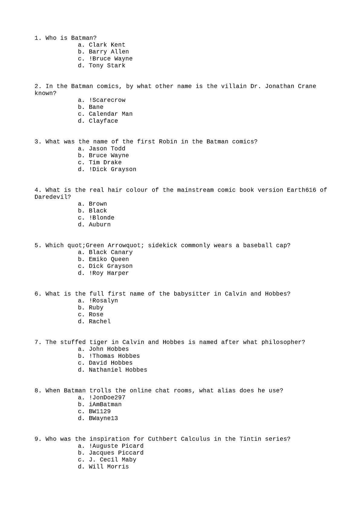 STAT274 Proposal Winter 2024 4 - Who is Batman? a. Clark Kent b. Barry ...