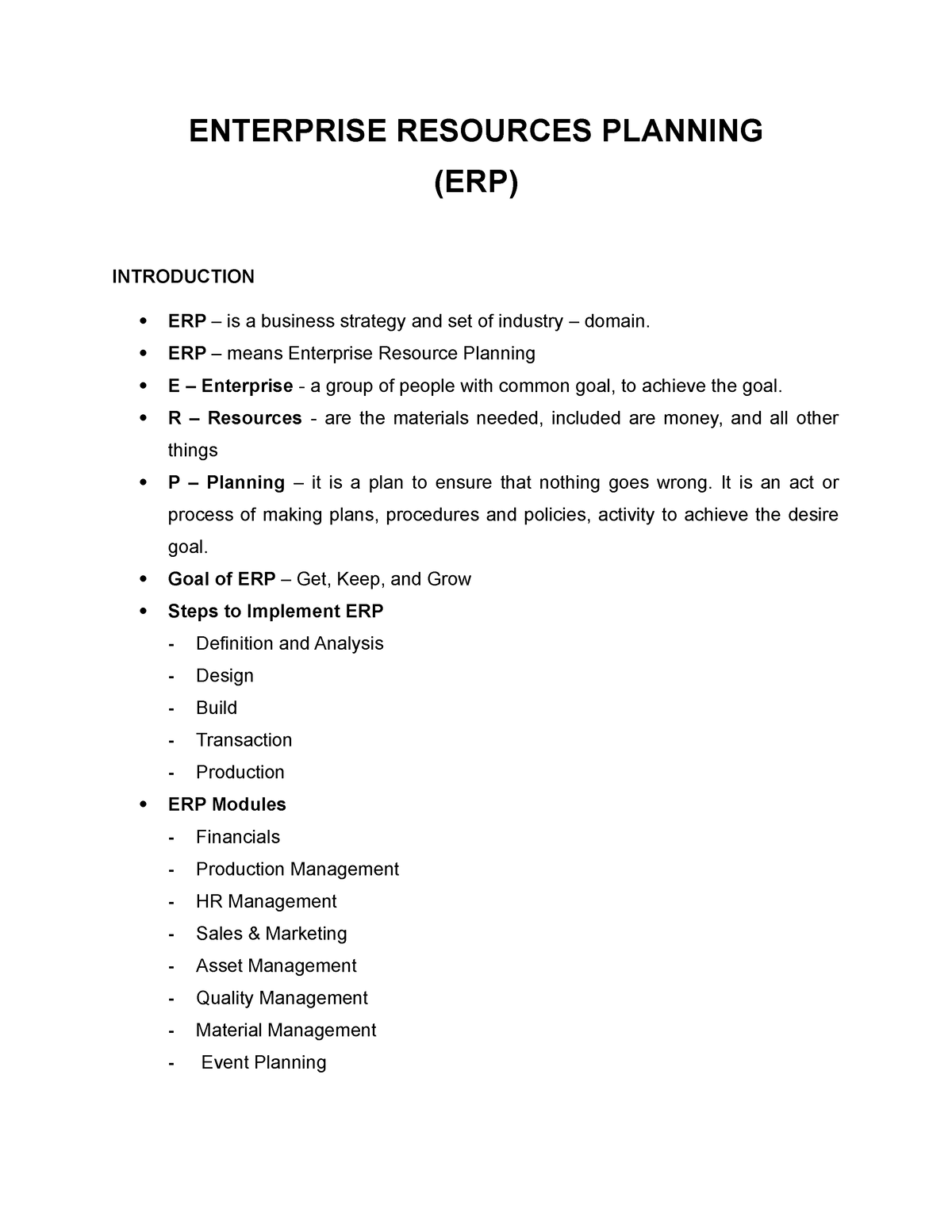 enterprise resource planning term paper