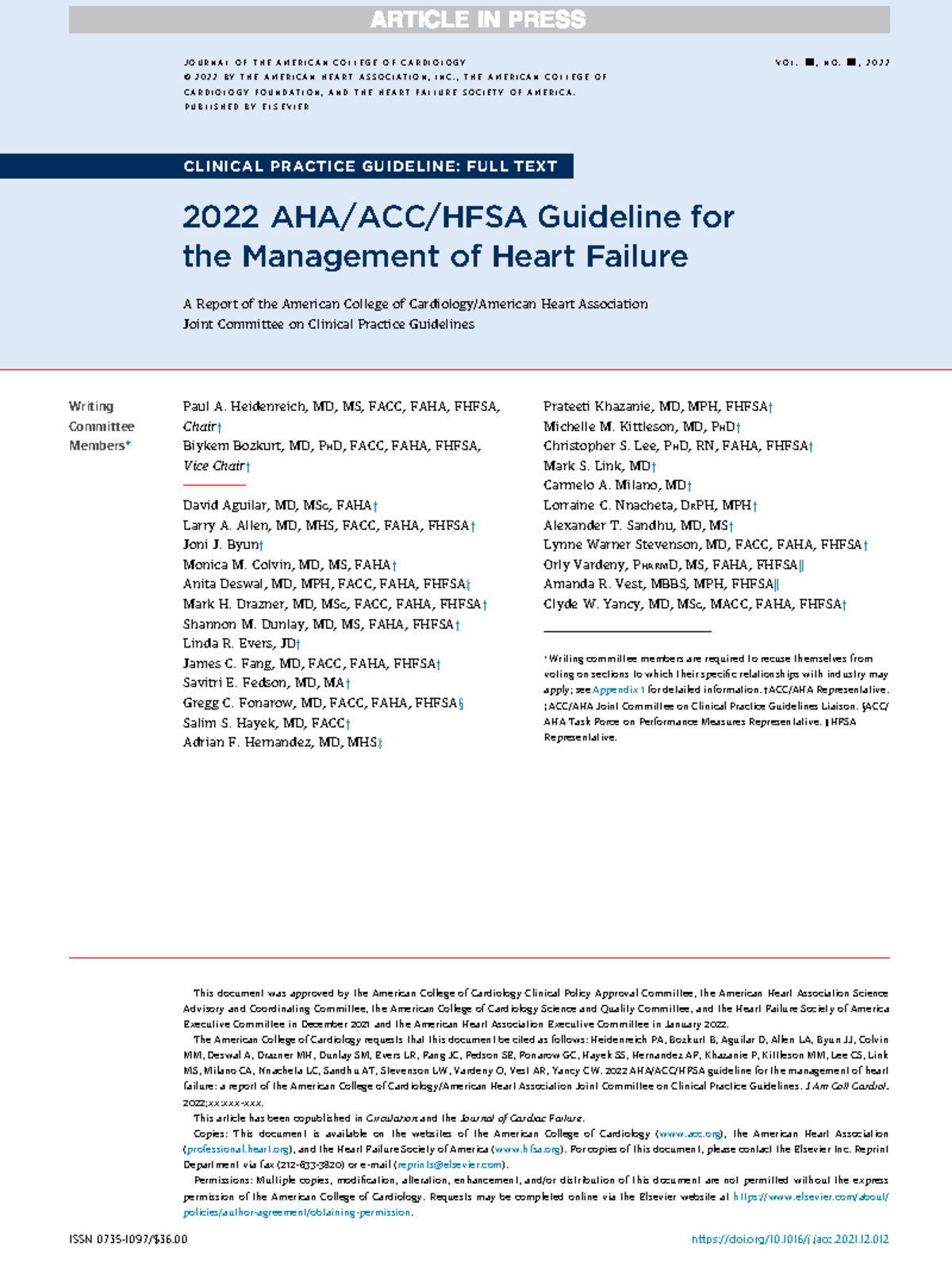 2022 AHA ACC Falla cardíaca - CLINICAL PRACTICE GUIDELINE: FULL TEXT ...