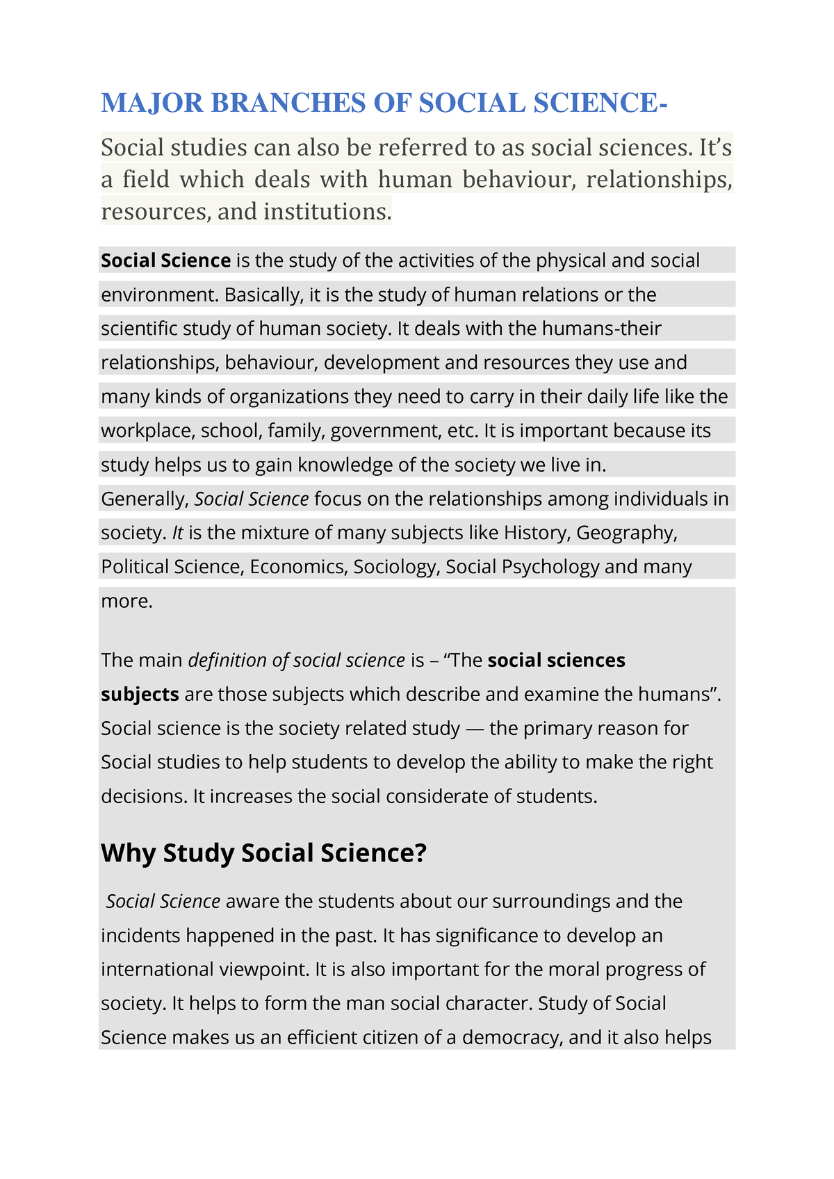 research study about social science