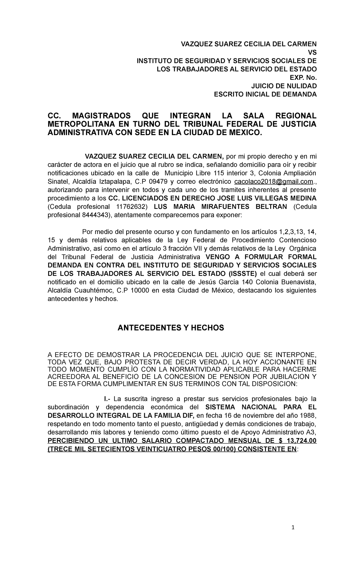 Demanda Juicio De Nulidad Ante El Tribunal Federal De Justicia Administrativa 2021 Vazquez