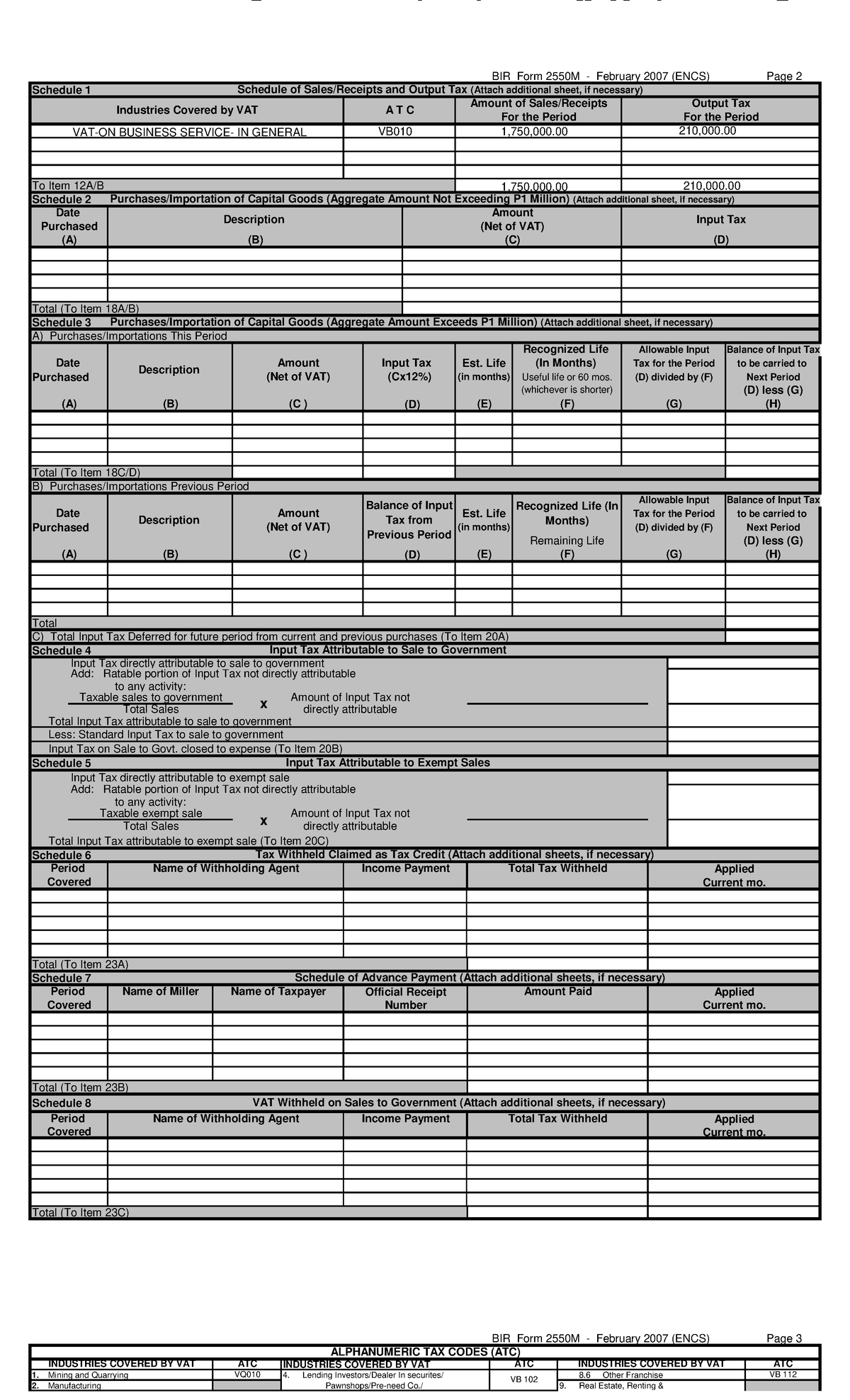 VAT November PART 2 - BIR Form 2550M - February 2007 (ENCS) Page 2 ...